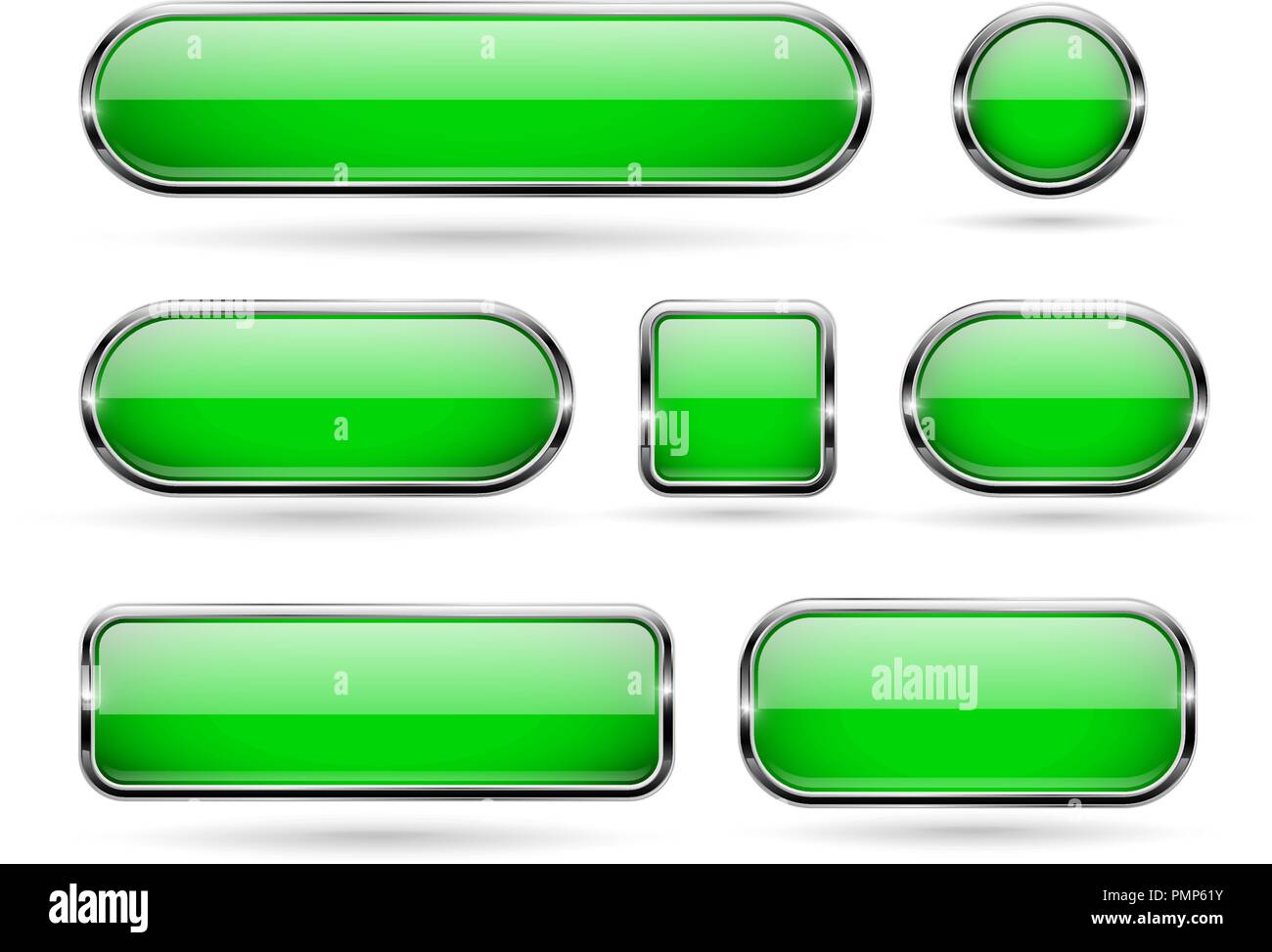 Green glass buttons with chrome frame. 3d icons Stock Vector Image ...