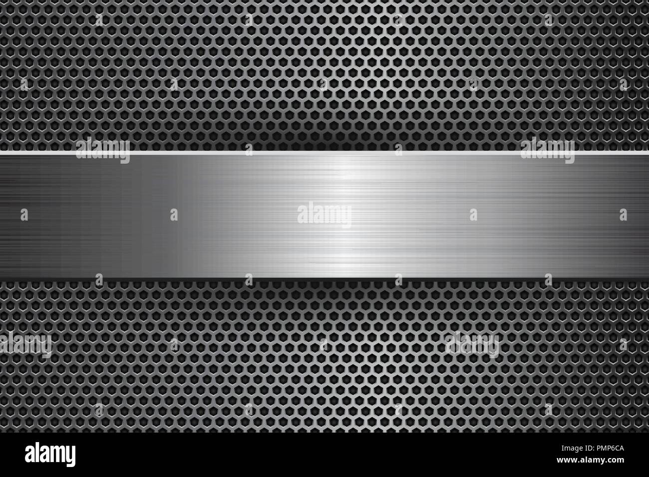 Metal background with perforation and brushed steel plate Stock Vector ...