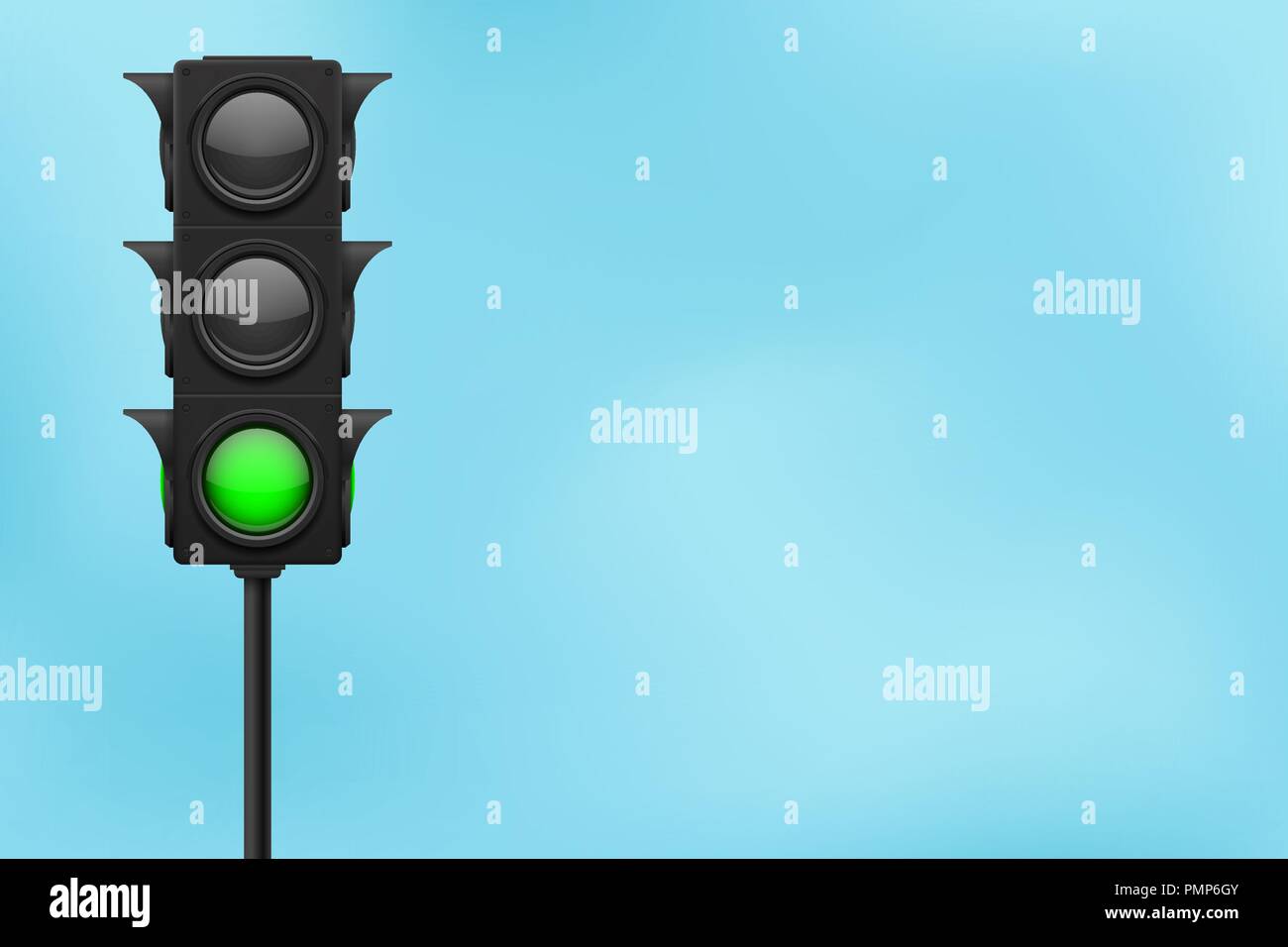 Traffic lights with blue sky. Green lamp ON - traffic allowed Stock Vector