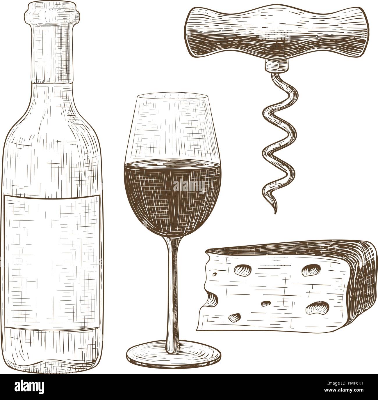 Wine set. Hand drawn sketch. Vintage style Stock Vector Image & Art - Alamy