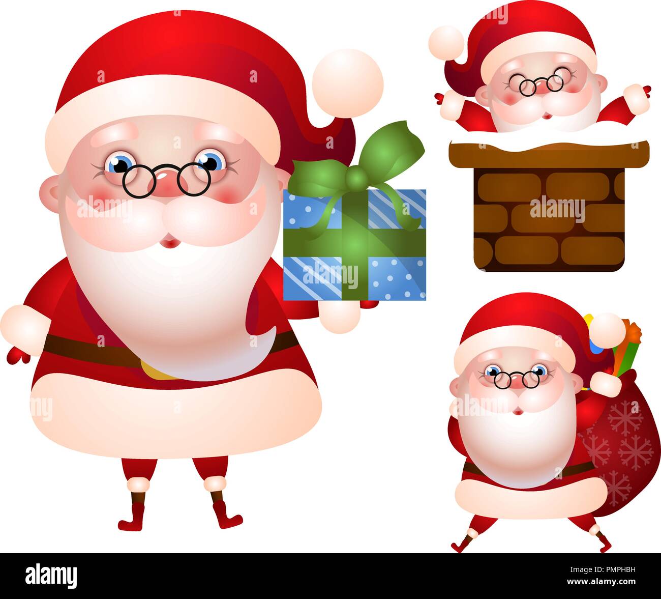 Set of xmas illustrations of Santa Claus character Stock Vector