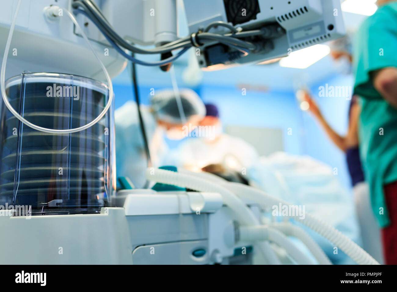 Fragment of breathing apparatus in the operating room, blurred