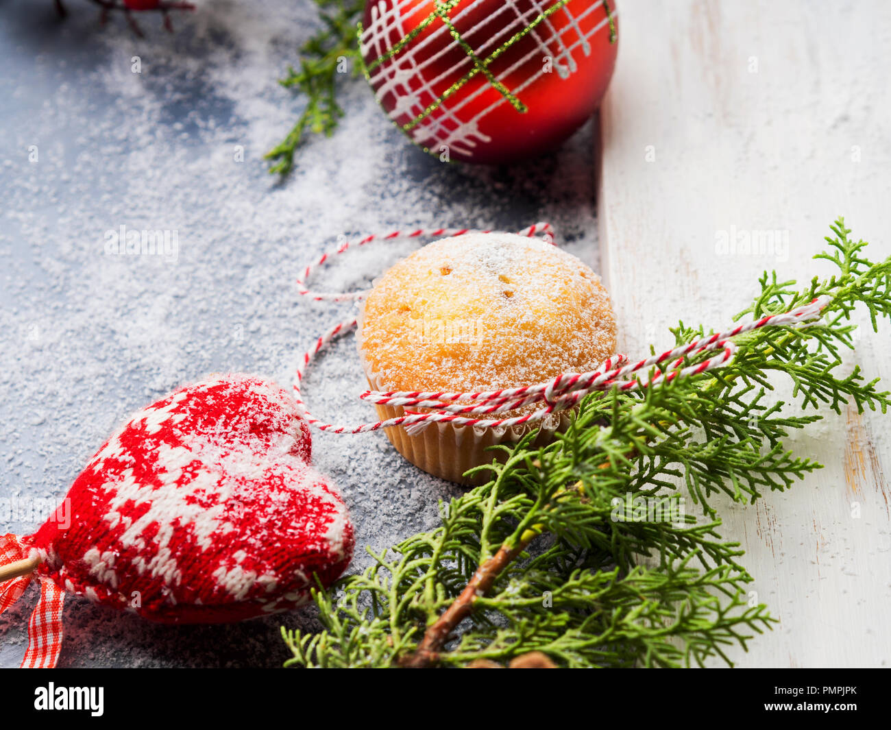 Christmas Baking Concept Muffins With Icing Sugar And Festive