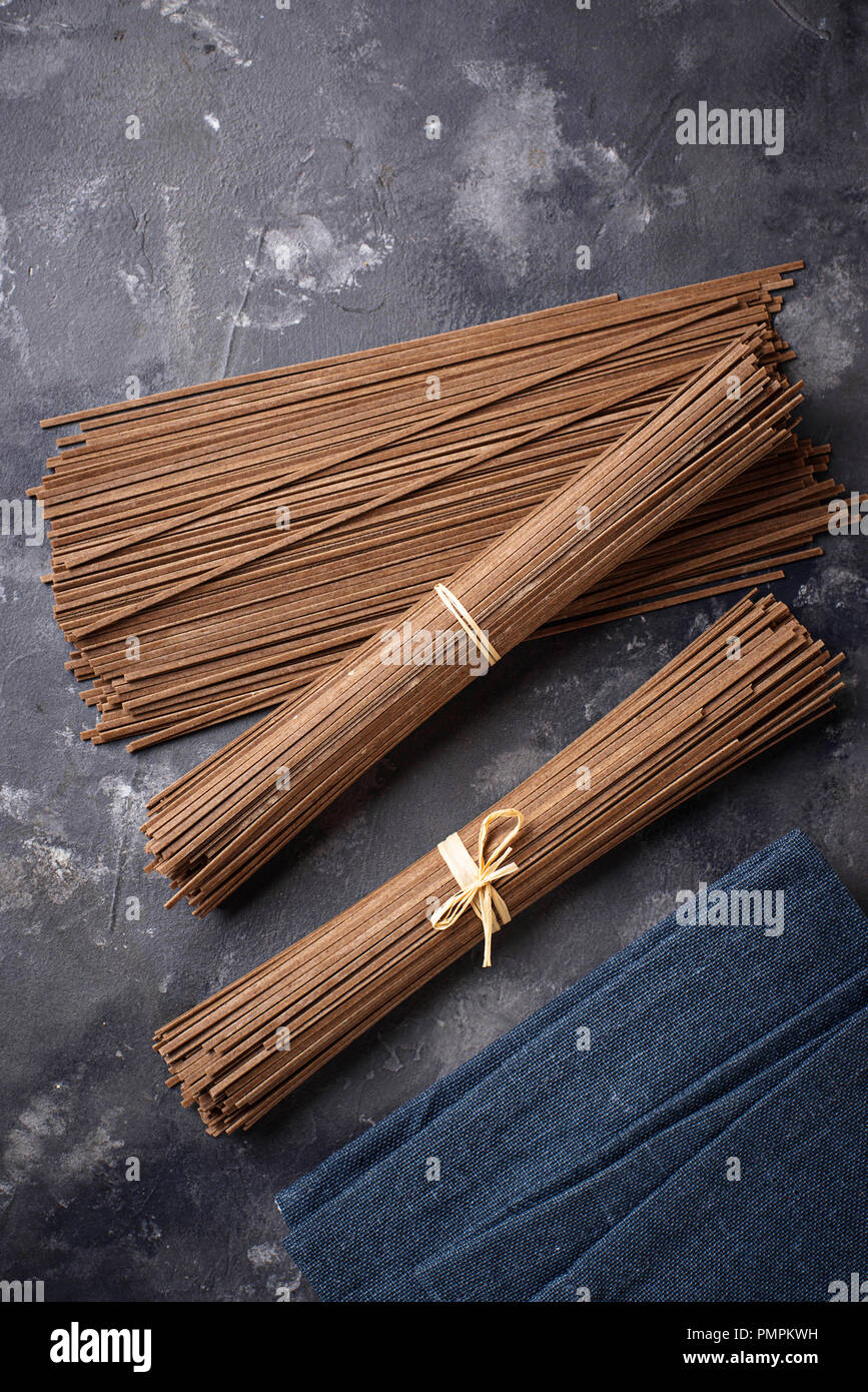 Raw uncooked Japanese soba noodles on grey bacground Stock Photo Alamy