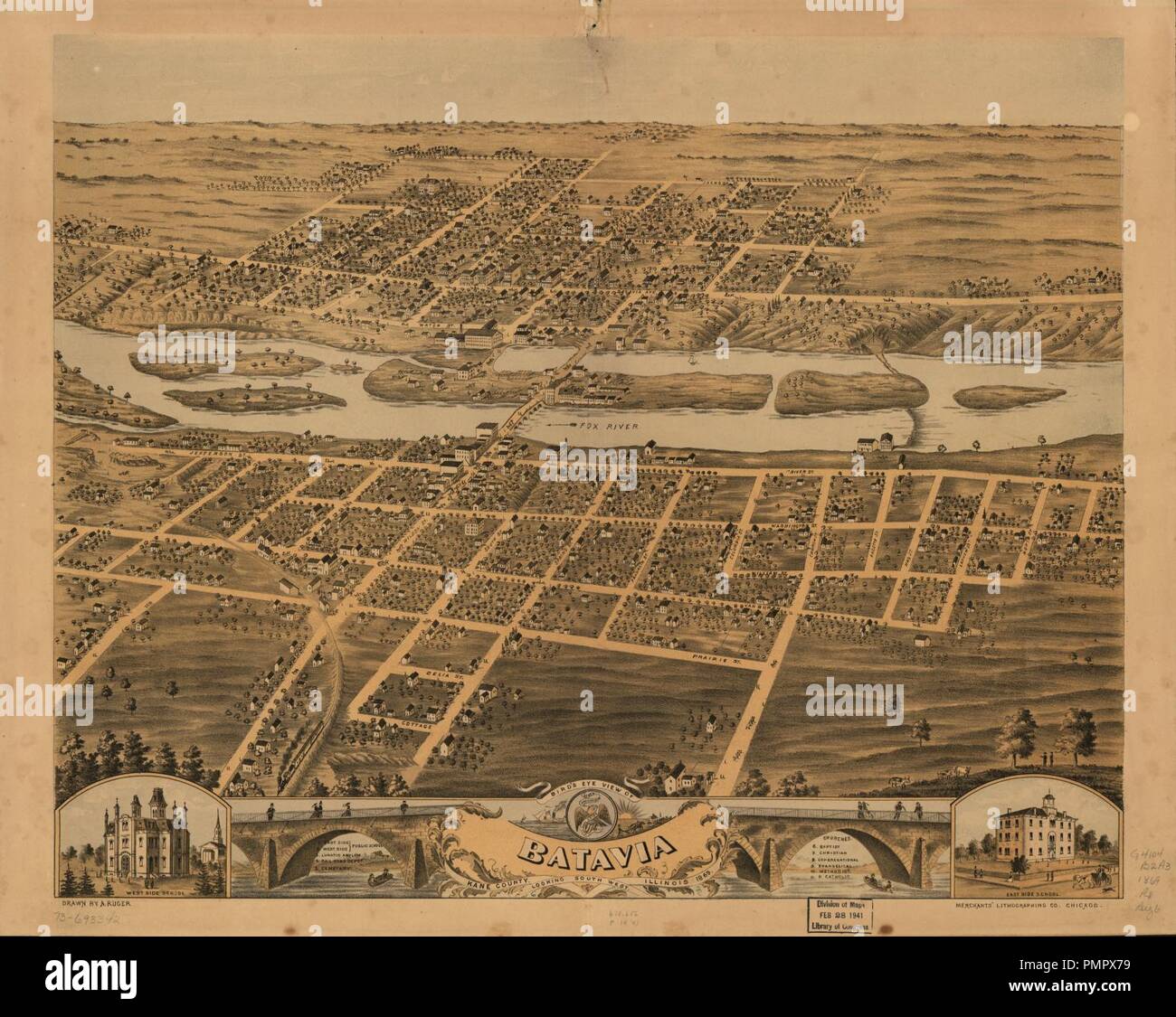 Bird's eye view of Batavia, Kane County, Illinois, 1869 Stock Photo Alamy