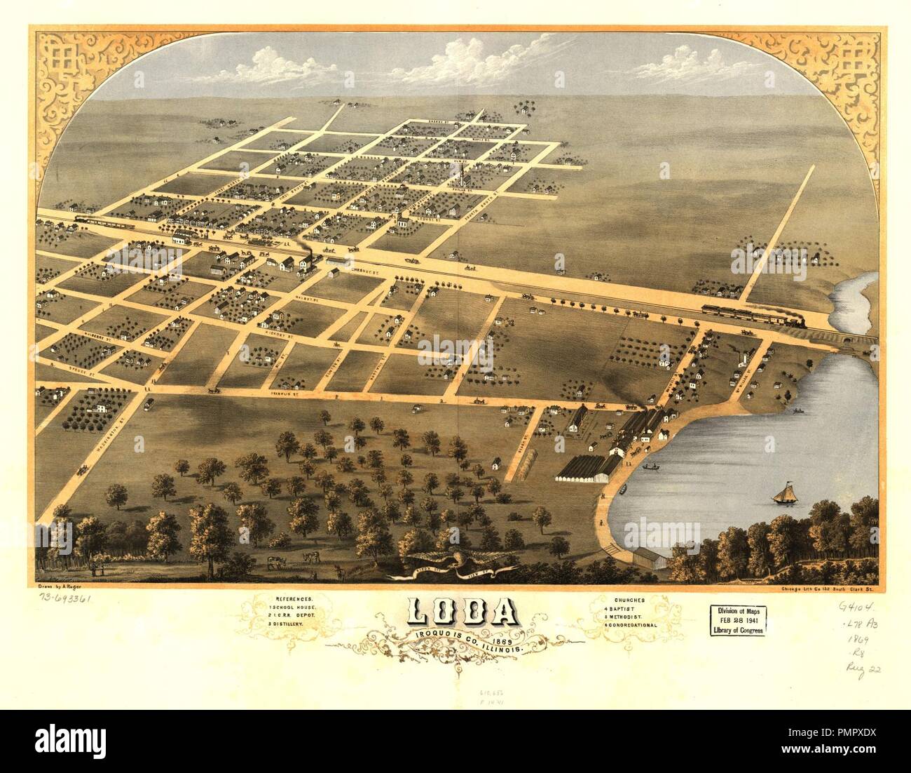 Bird's eye view of Loda, Iroquois Co., Illinois 1869 Stock Photo Alamy