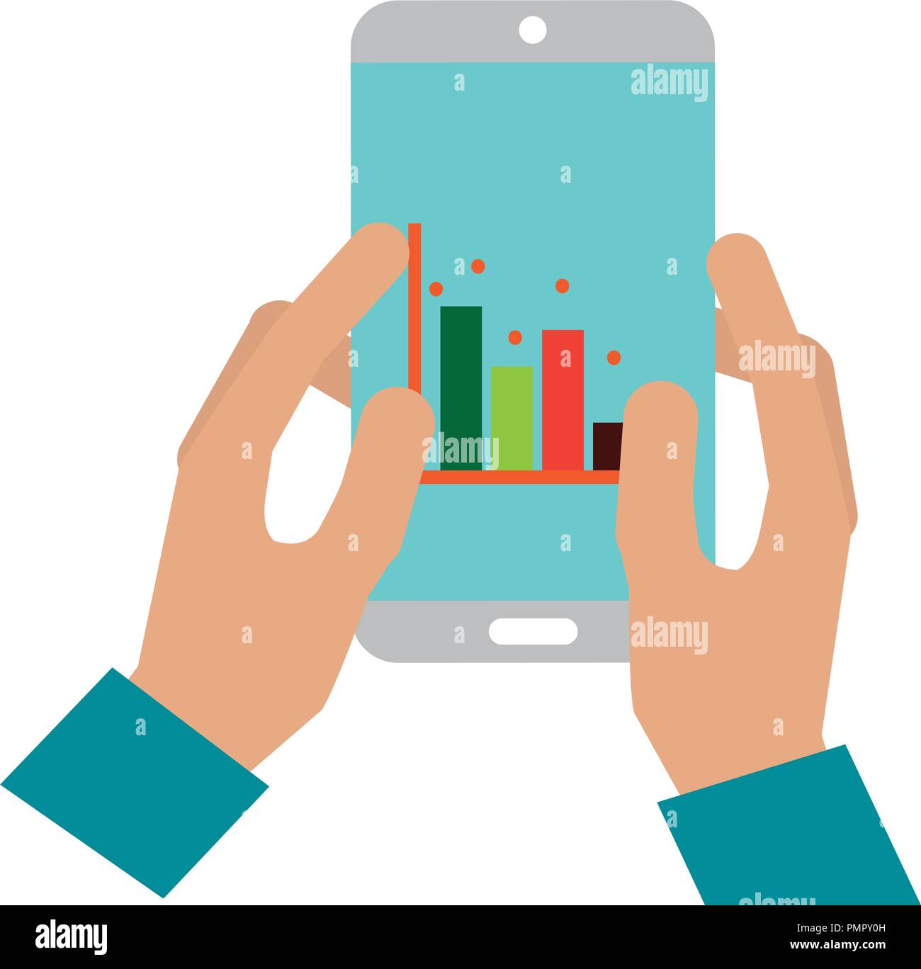 hands using smartphone with statistics Stock Vector Image & Art - Alamy