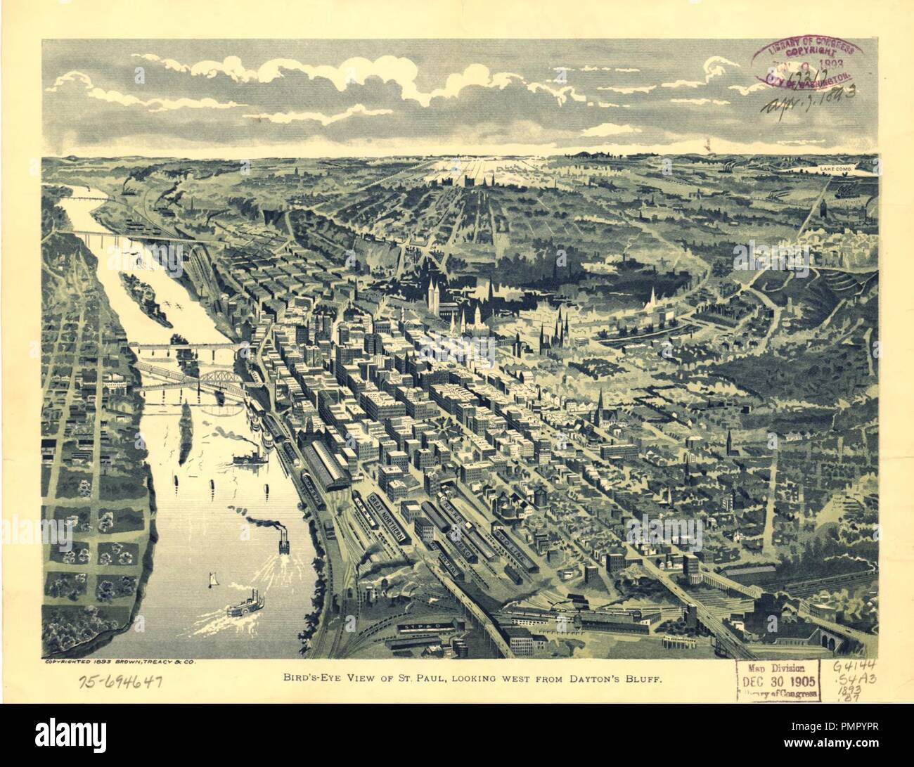 Bird's-eye view of St. Paul, looking west from Dayton's Bluff Stock ...