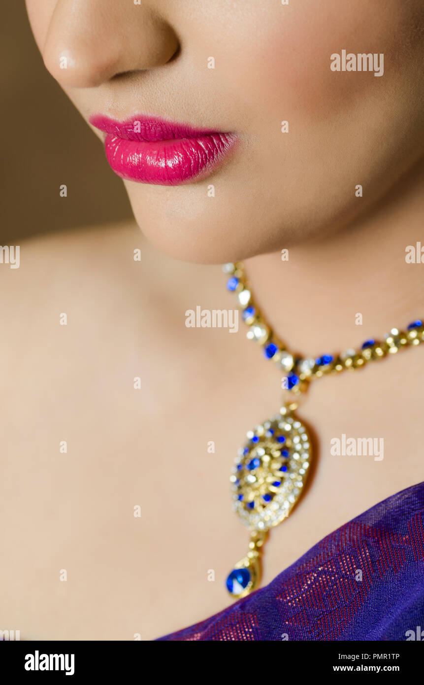 Close up of a woman's lips with red lipstick Stock Photo