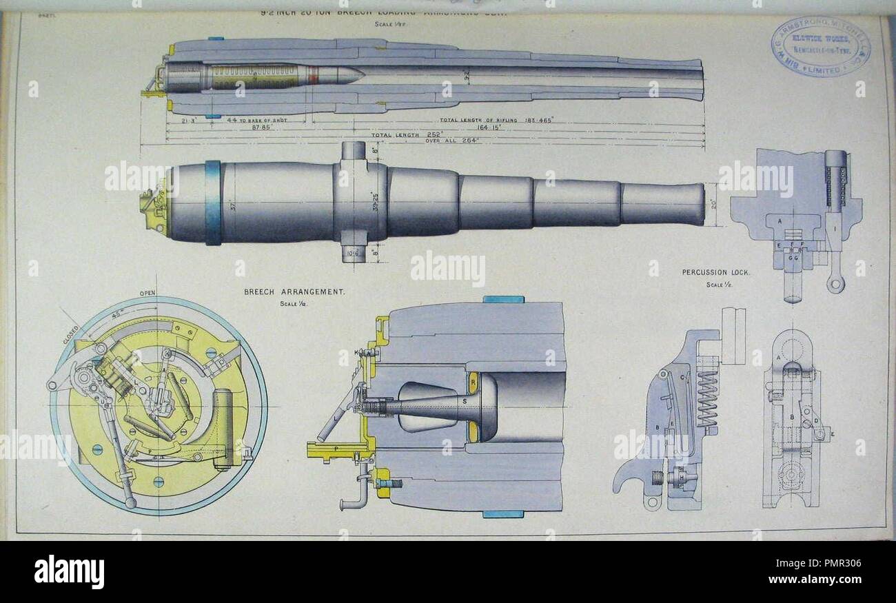 BL 9.2 inch Mk I II gun diagrams Stock Photo Alamy