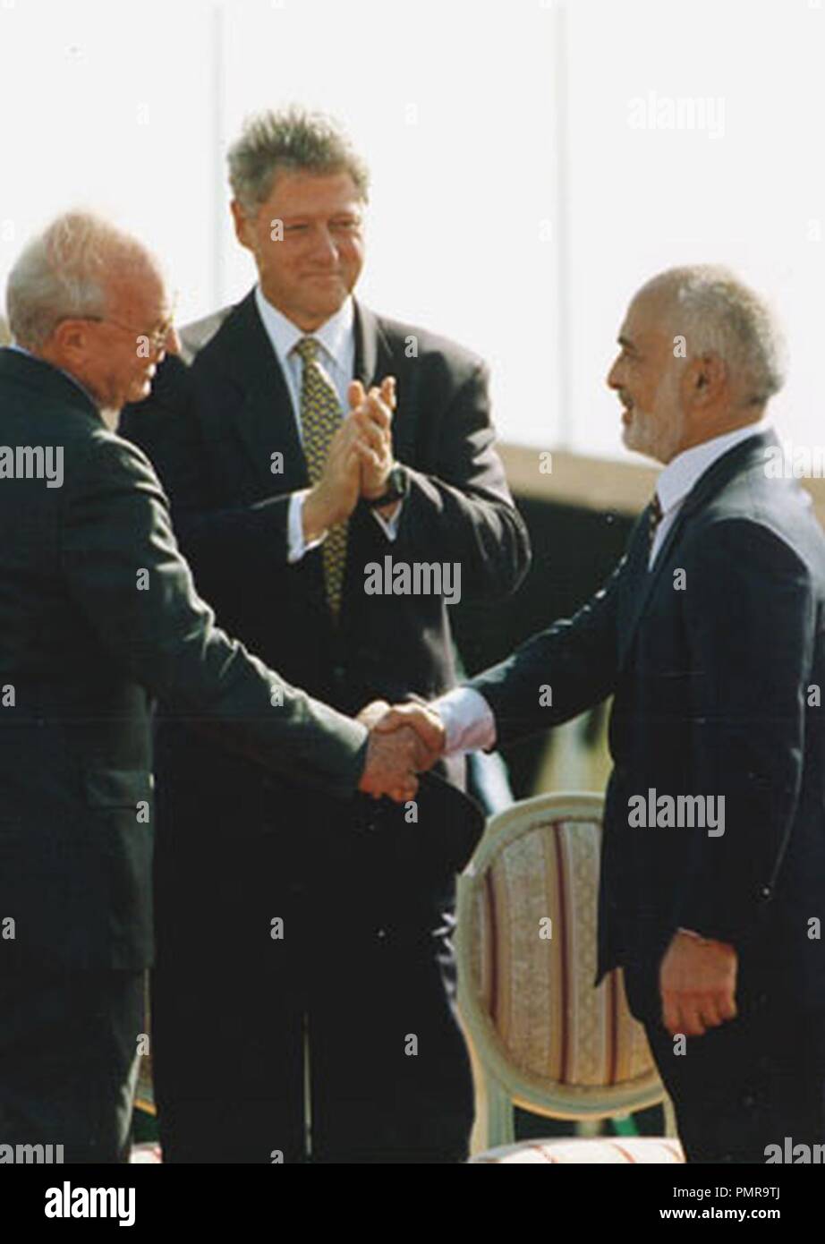 Bill Clinton Yitzhak Rabin and King Hussein I of Jordan at the peace ...