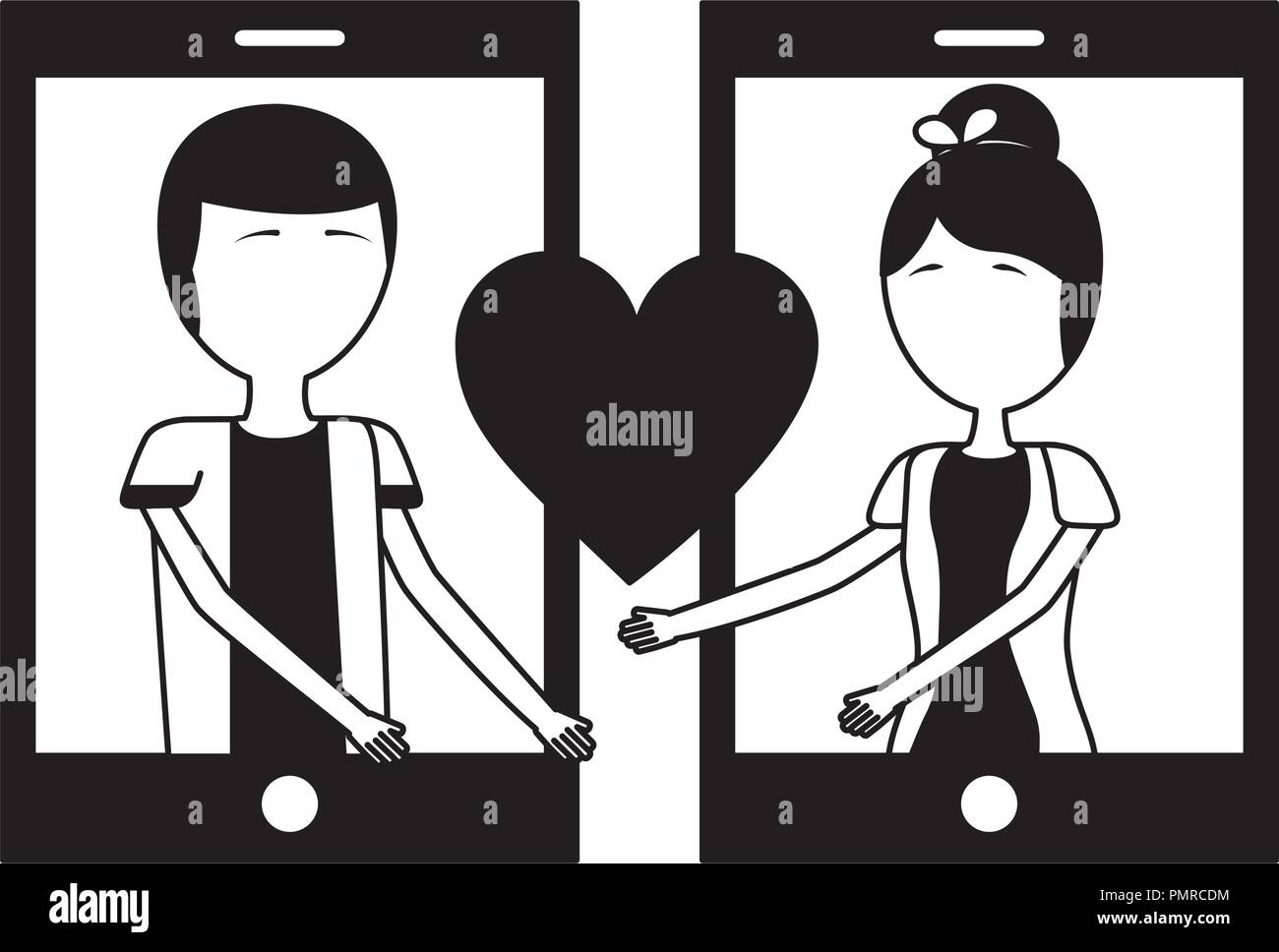 couple in smartphone with hearts isolated icon Stock Vector Image & Art ...