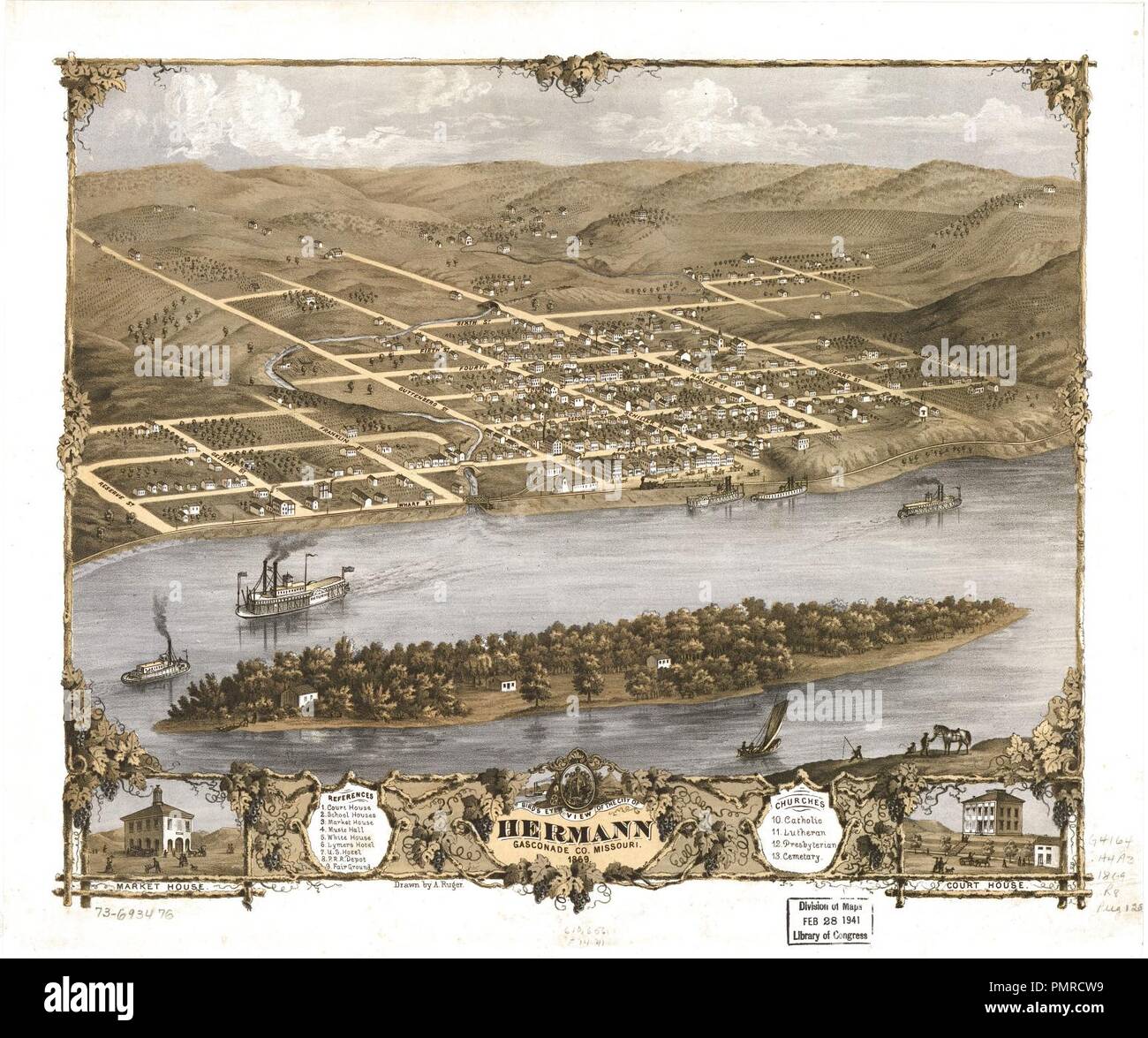 Bird's eye view of the city of Hermann, Gasconade Co., Missouri 1869