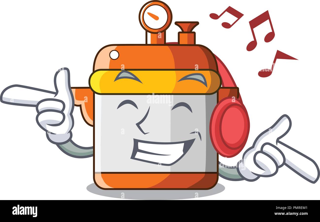 Listening music electric rice cooker isolated on cartoon Stock Vector