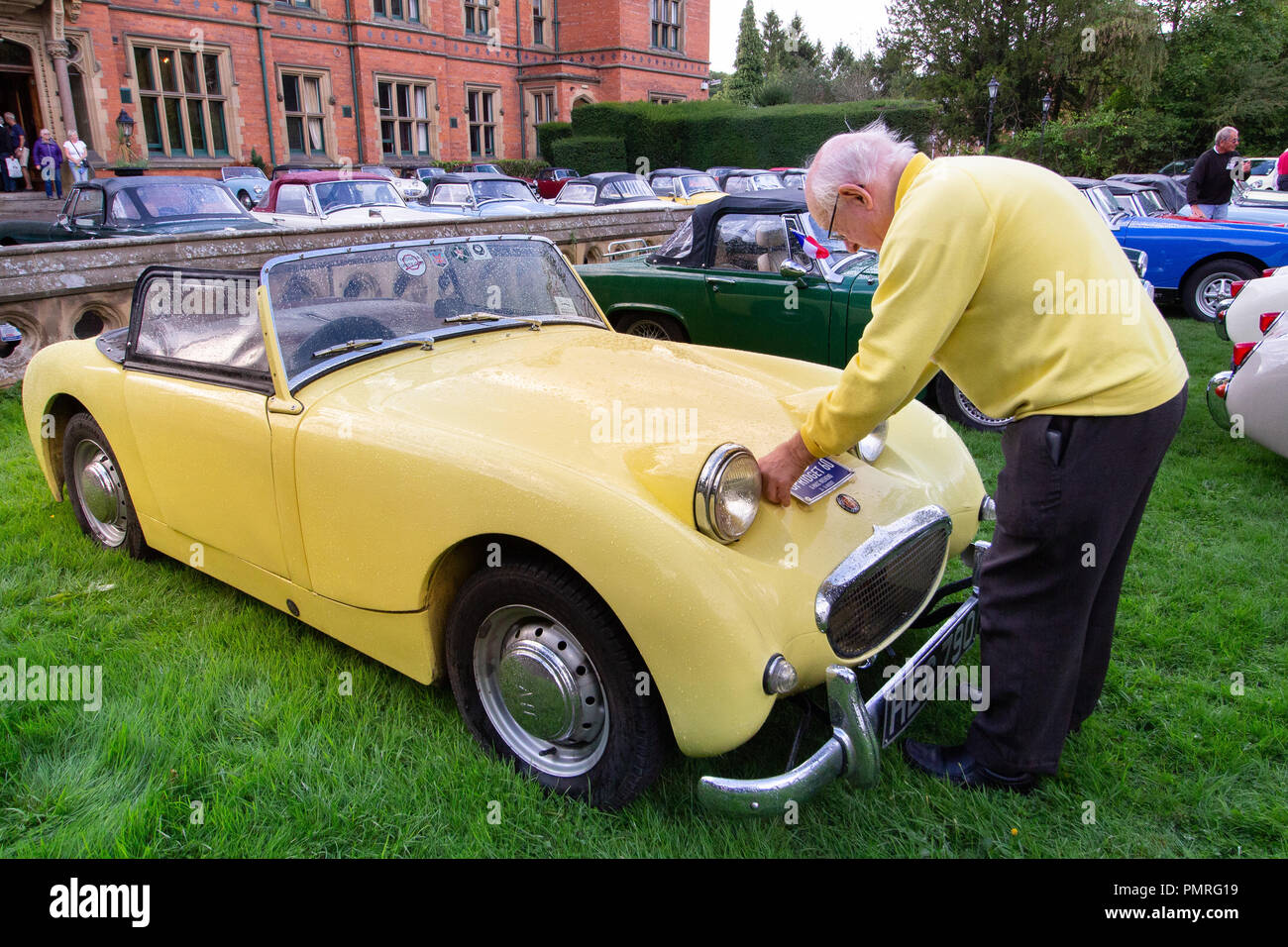 The 60th year of the Austin Healey Sprite was celebrated by the Midget and Sprite Club with a Spridget 60 weekend at Wroxall Abbey near Warwick, Stock Photo