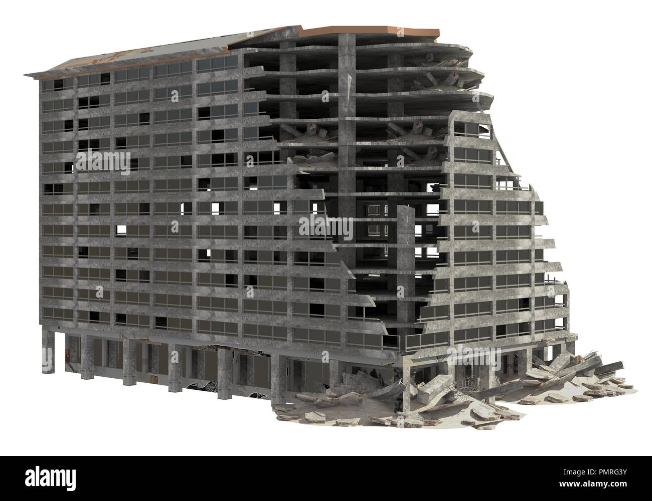 Ruined Building Isolated On White 3D Illustration Stock Photo - Alamy