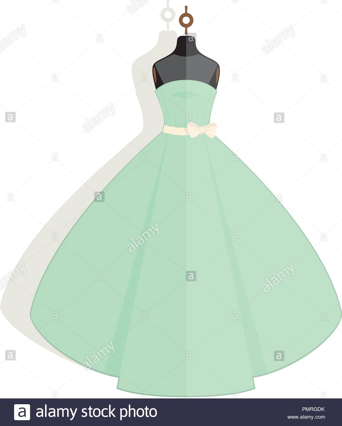 Romantic Light Green Wedding Dress On The Mannequin Stock Vector