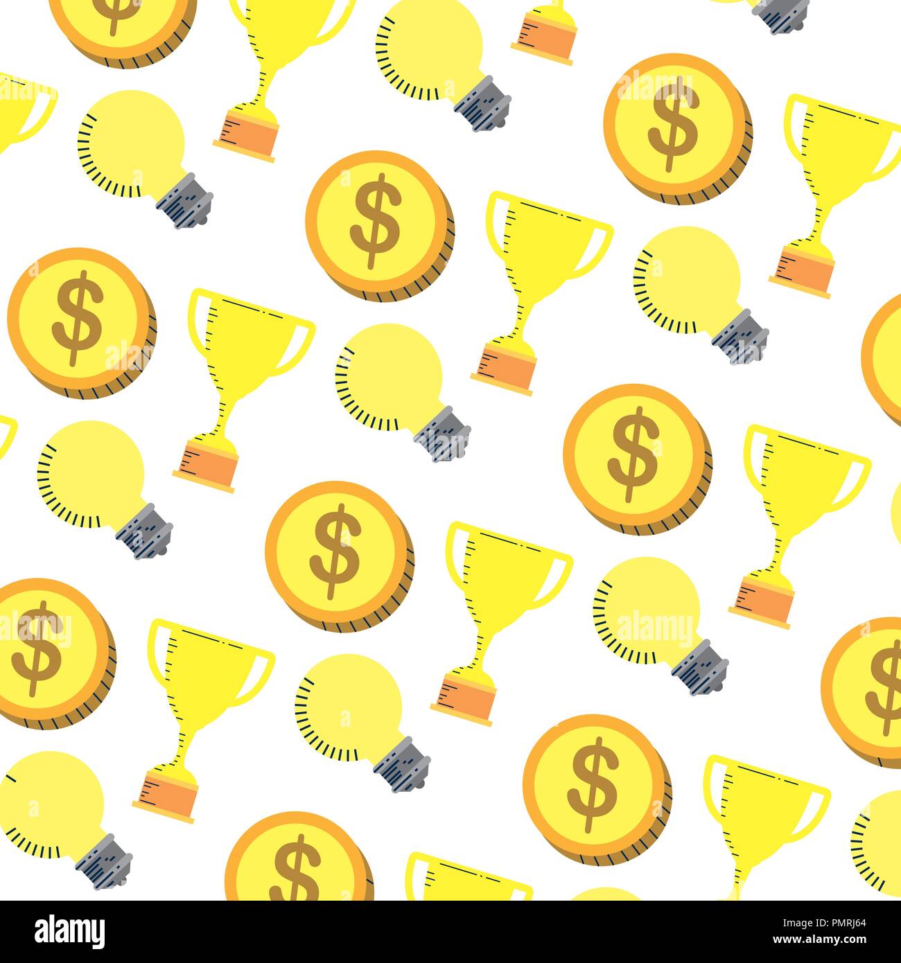 trophy cup with coins and bulbs pattern Stock Vector