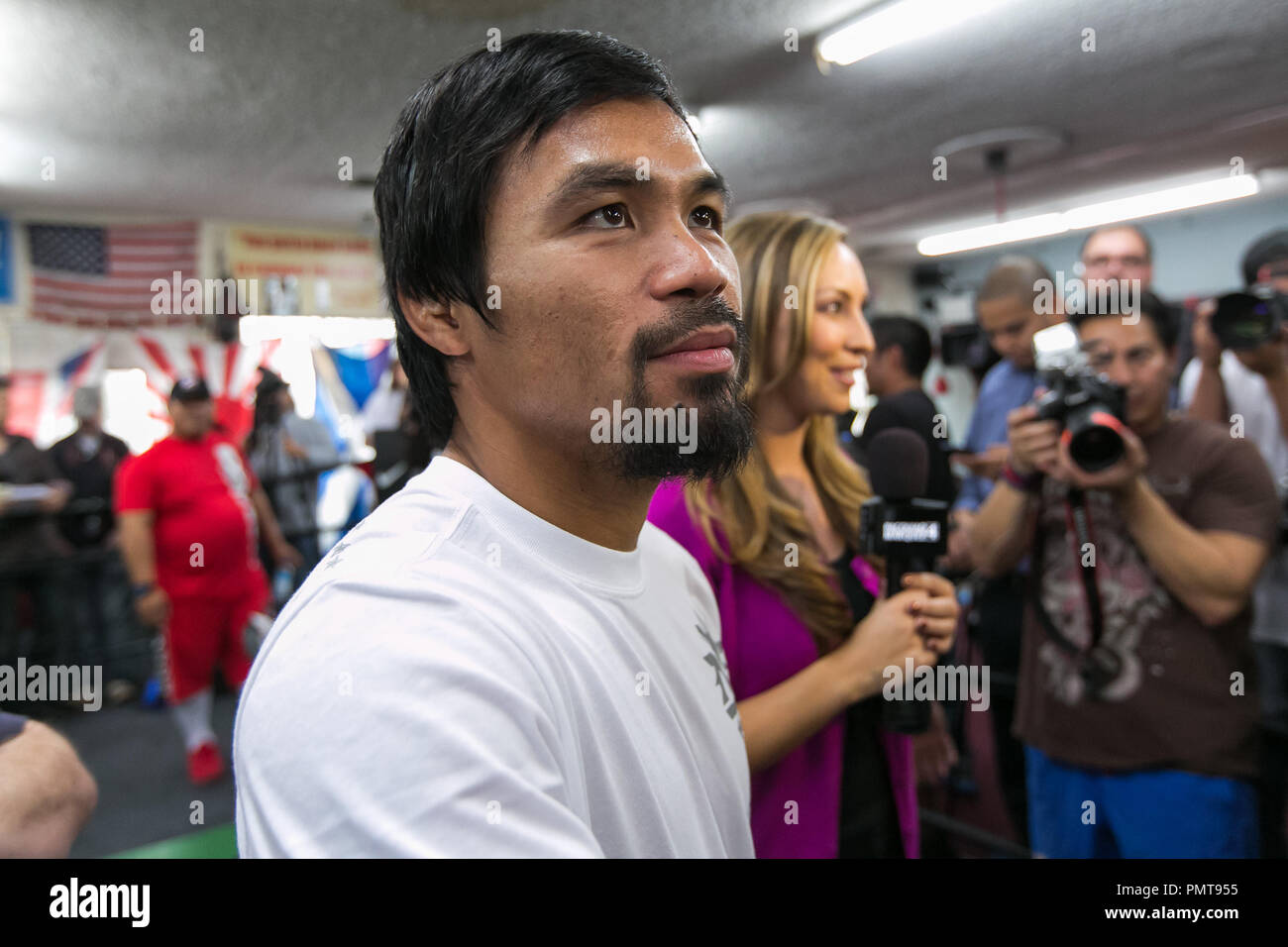 Manny Pacquiao attends his media workout at Wild Card Boxing Gym on November 28, 2012 in Los Angeles, California. The workout is in preperation of Pacquiao's upcoming fight against Juan Manuel 'Dinamita' Marquez on December 8, 2012 at the MGM Grand Garden Arena in Las Vegas. (Photo by John Salangsang / PRPP / PictureLux) Stock Photo