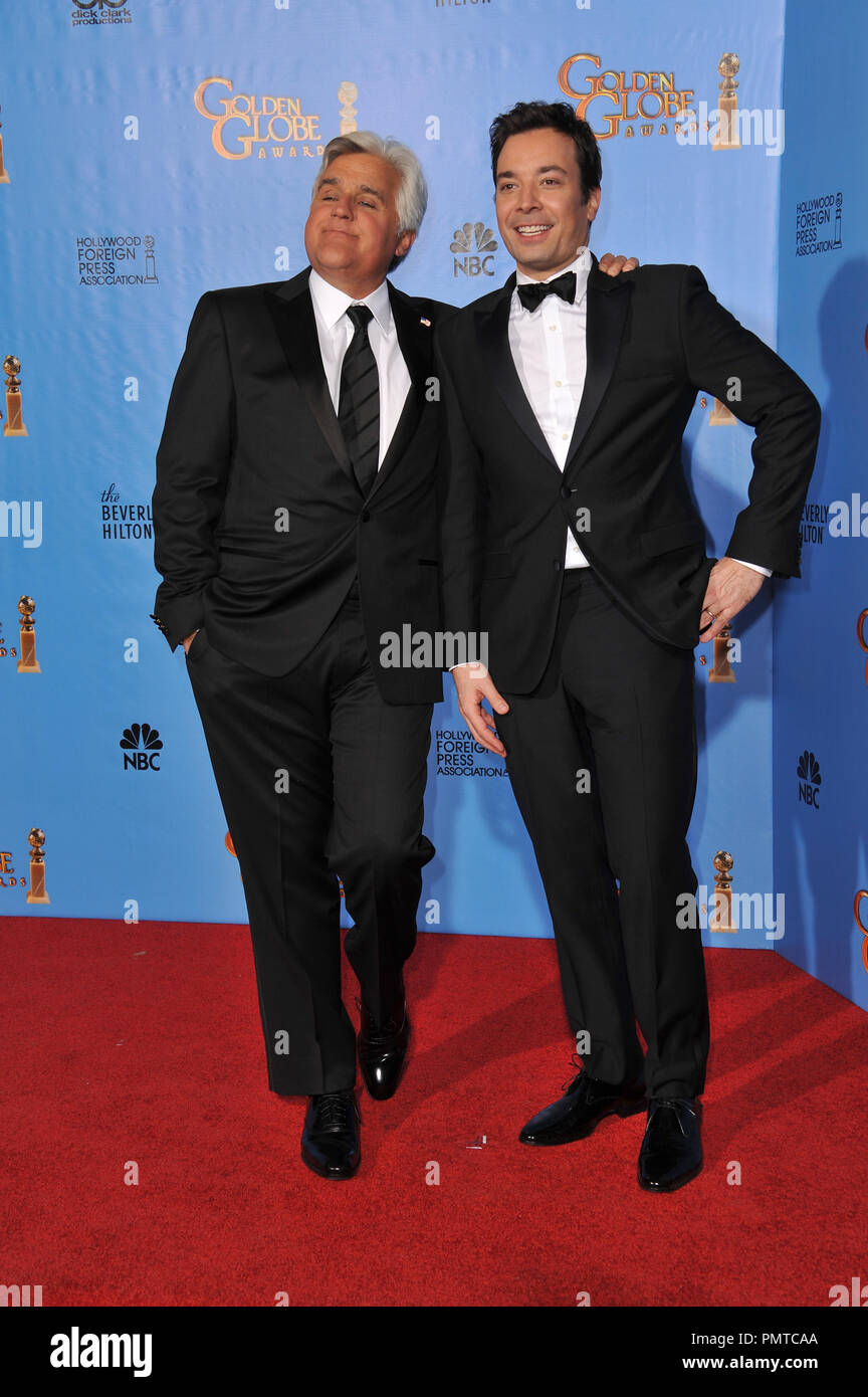 Jay Leno & Jimmy Fallon at the 70th Golden Globe Awards at the Beverly Hilton Hotel. January 13, 2013  Beverly Hills, CA Photo by JRC / PictureLux Stock Photo