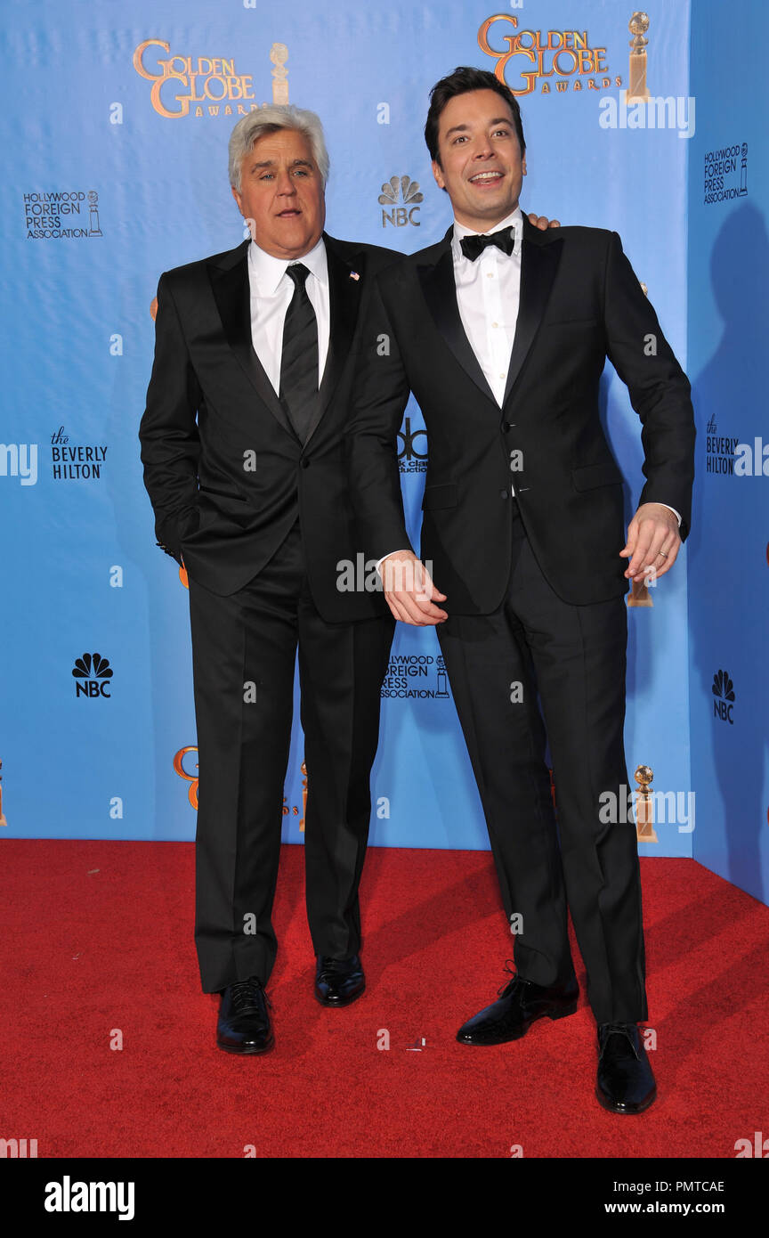 Jay Leno & Jimmy Fallon at the 70th Golden Globe Awards at the Beverly Hilton Hotel. January 13, 2013  Beverly Hills, CA Photo by JRC / PictureLux Stock Photo