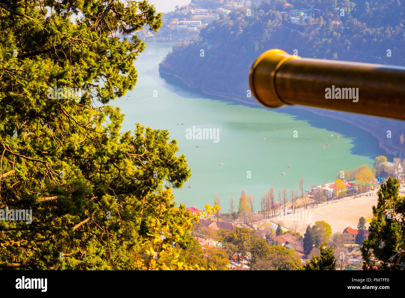 Telescope present on the Naini Lake view point in Nainital, Uttarakhand, India, Asia. Stock Photo