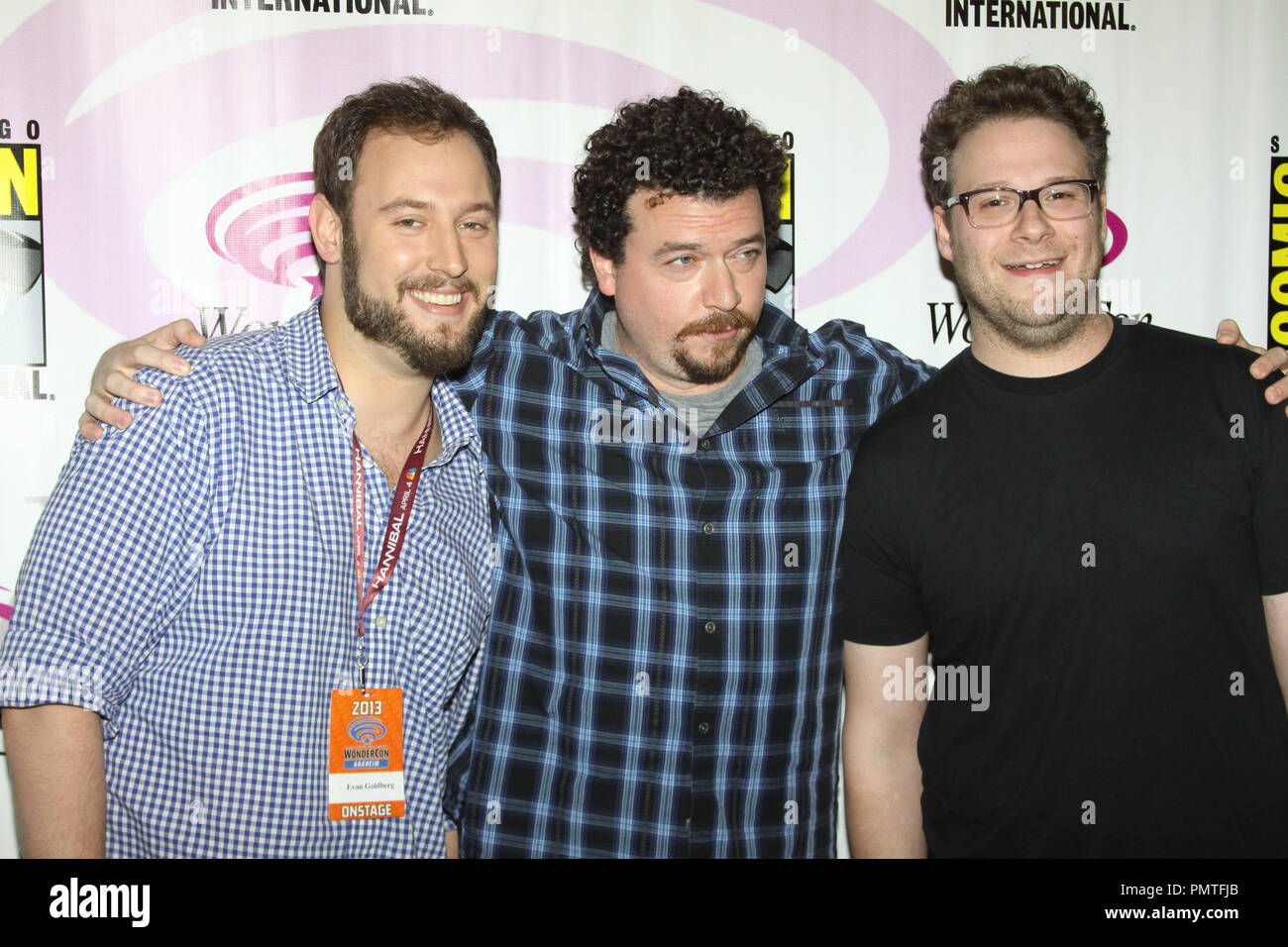 Director Evan Goldberg, Danny McBride and Seth Rogen at Day 2 of WonderCon Anaheim. This Is The End Press Line Arrivals held at the Anaheim Convention Center in Anaheim, CA, March 30, 2013. Photo by: Richard Chavez / PictureLux  File Reference # 31908 029RAC  For Editorial Use Only -  All Rights Reserved Stock Photo