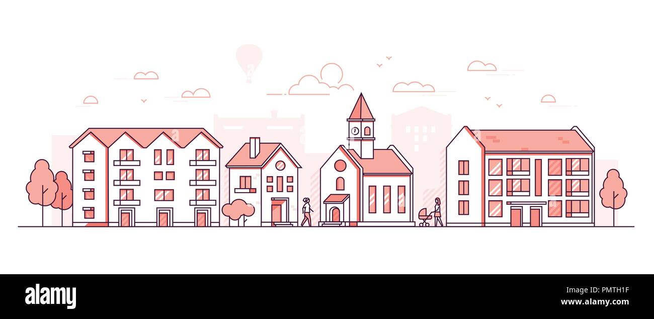 City district - modern thin line design style vector illustration Stock Vector