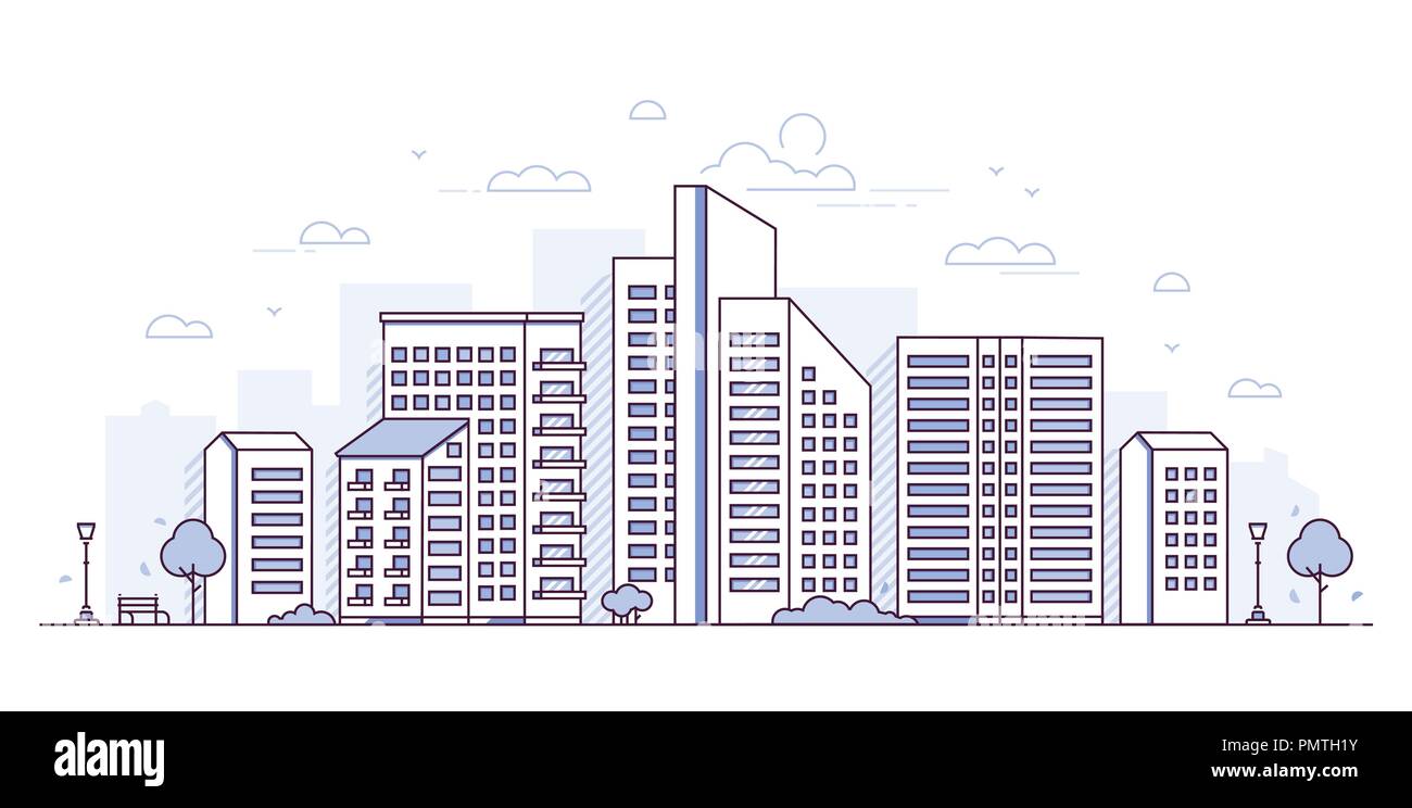 Urban landscape - modern thin line design style vector illustration ...