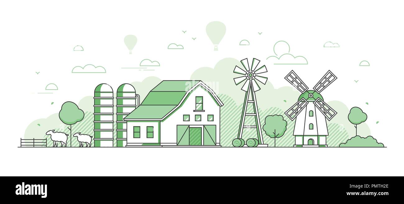 Eco farming - thin line design style vector illustration Stock Vector