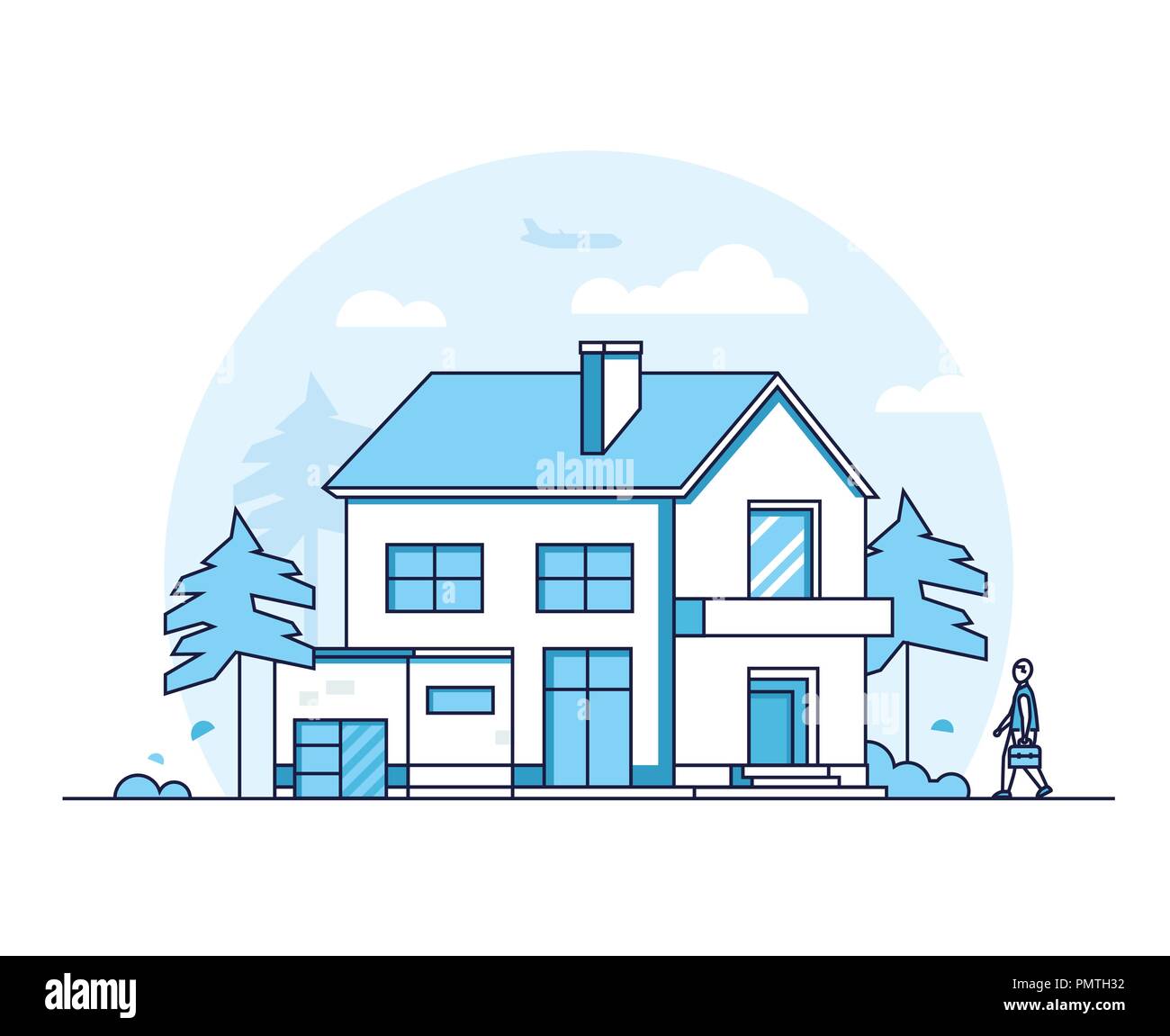Apartment house - modern thin line design style vector illustration Stock Vector