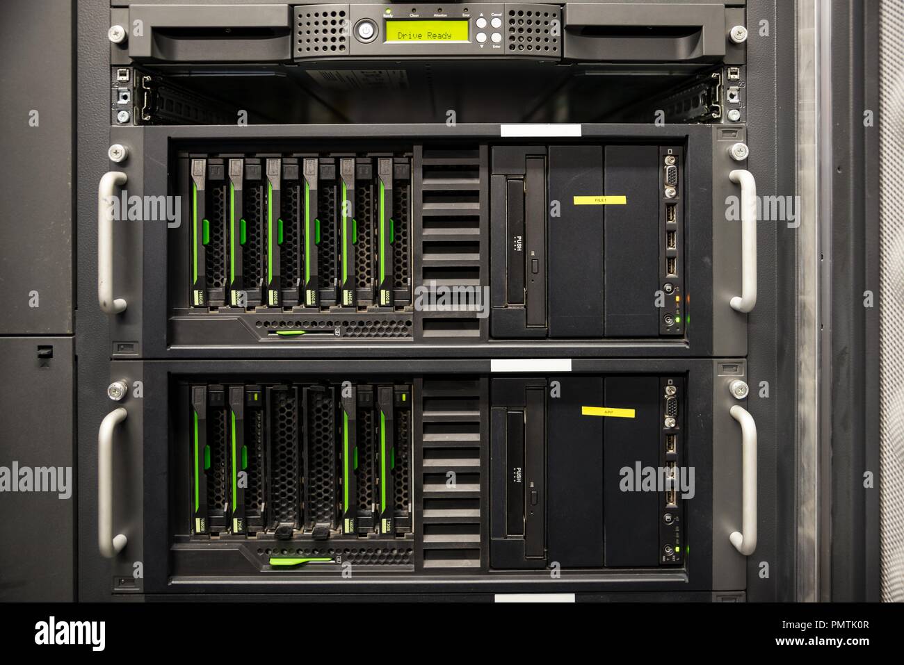 Data backup center server. Hard drives in computer monitoring recording  server. Backup server Stock Photo - Alamy