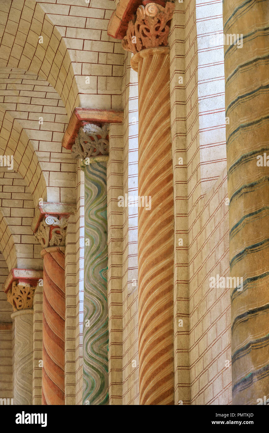 France, Vienne, Saint Savin sur Gartempe, Saint Savin abbey church listed as World Heritage by UNESCO, columns decorated with trompe l'oeil marble in  Stock Photo