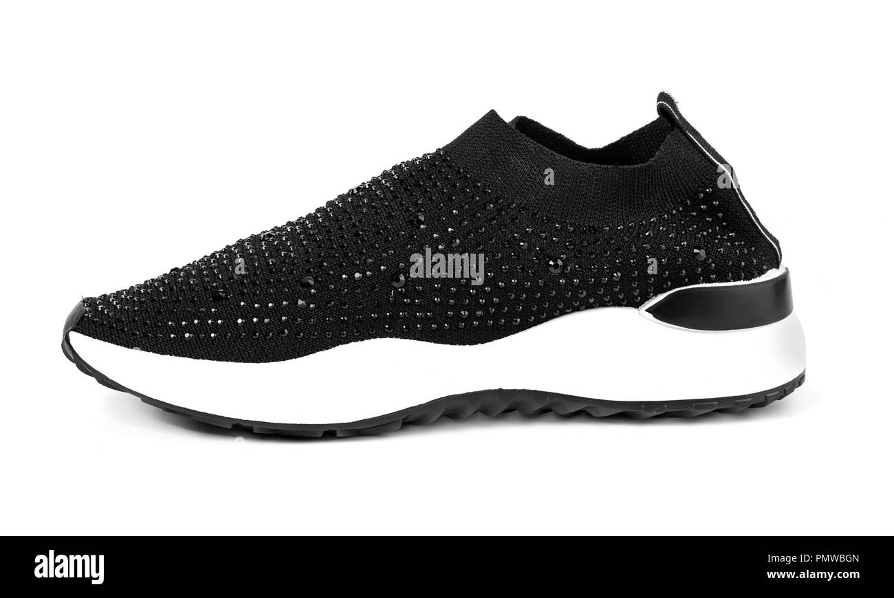 Single new unbranded black sport running shoe, sneakers or trainers  isolated on white background Stock Photo - Alamy