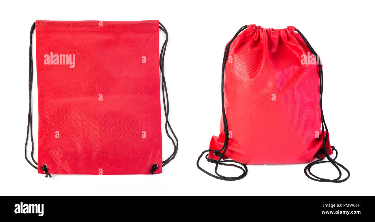 drawstring pack isolated on white background Stock Photo