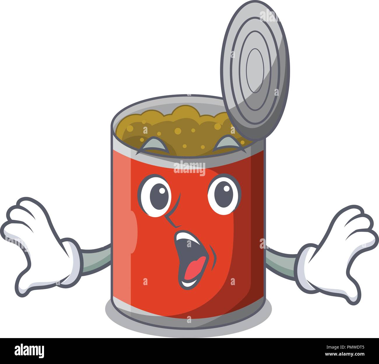 Surprised canned food on the table cartoon Stock Vector