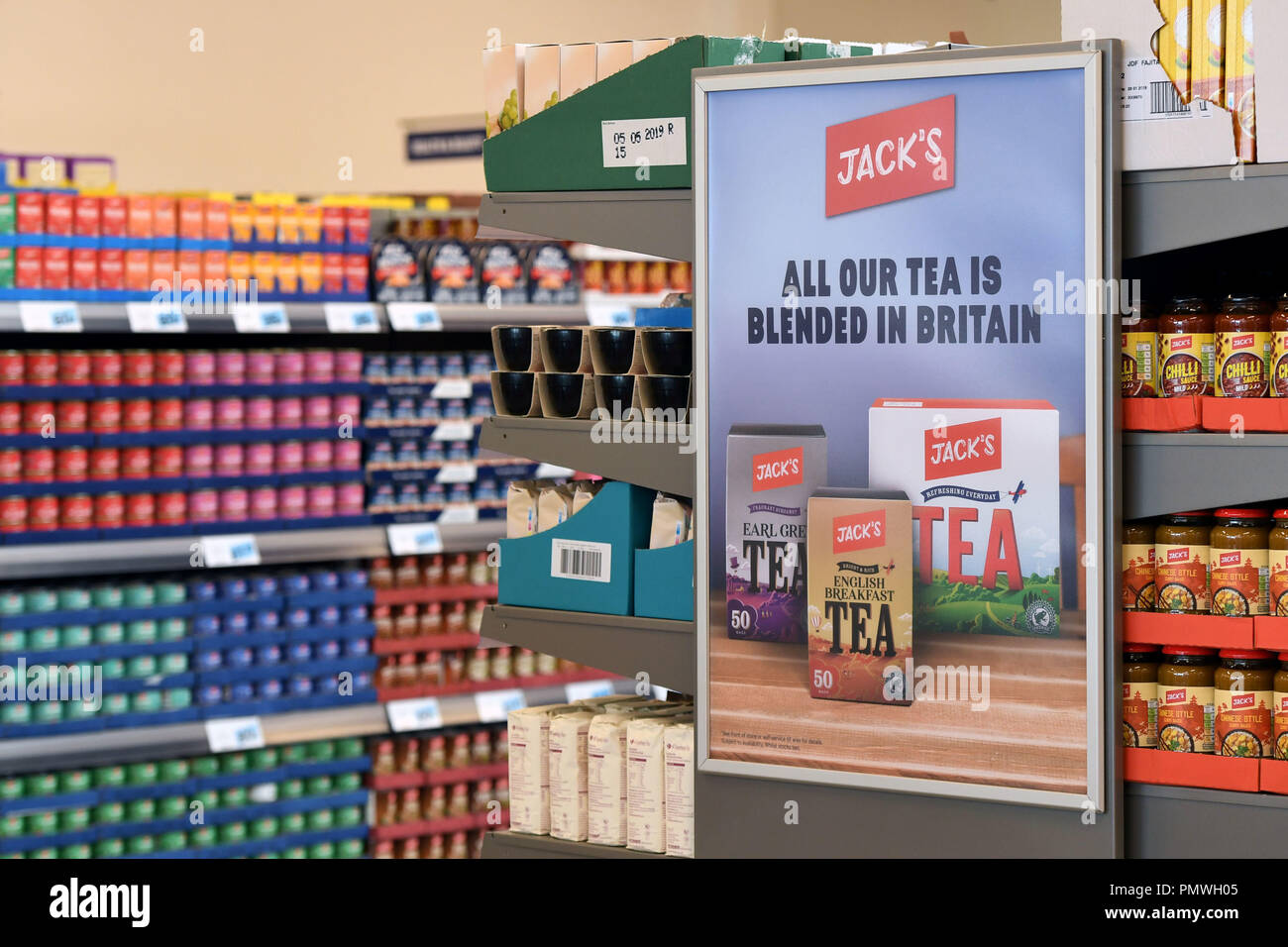 Products on the shelves as Tesco unveils its new Jack's concept, at