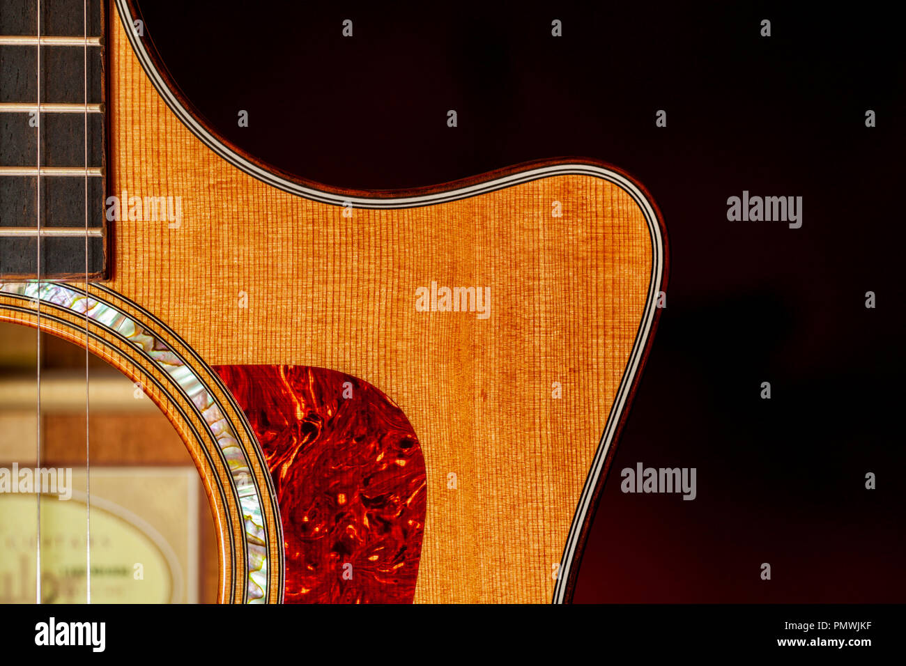 Close-up of an Acoustic Guitar and Strings Stock Photo