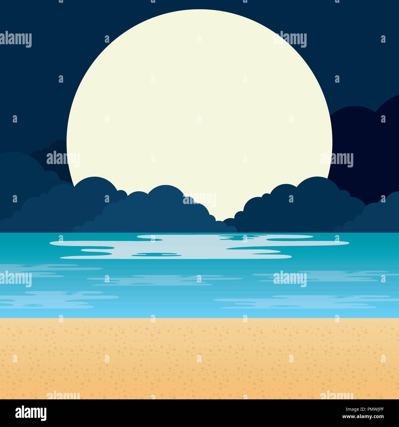 beach landscape at night scene Stock Vector Image & Art - Alamy