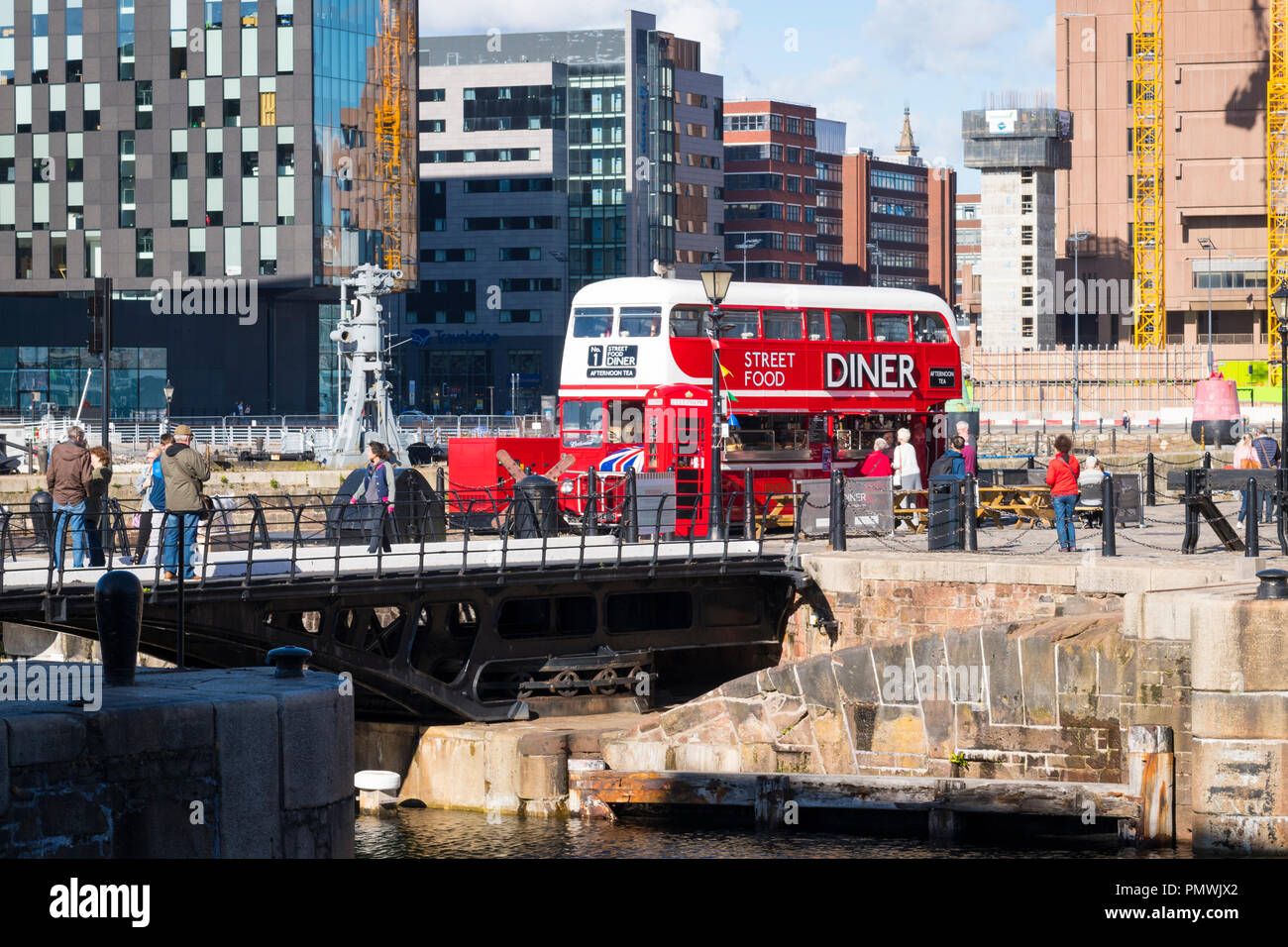 Liverpool Canning Dock double decker London Transport bus Street Food