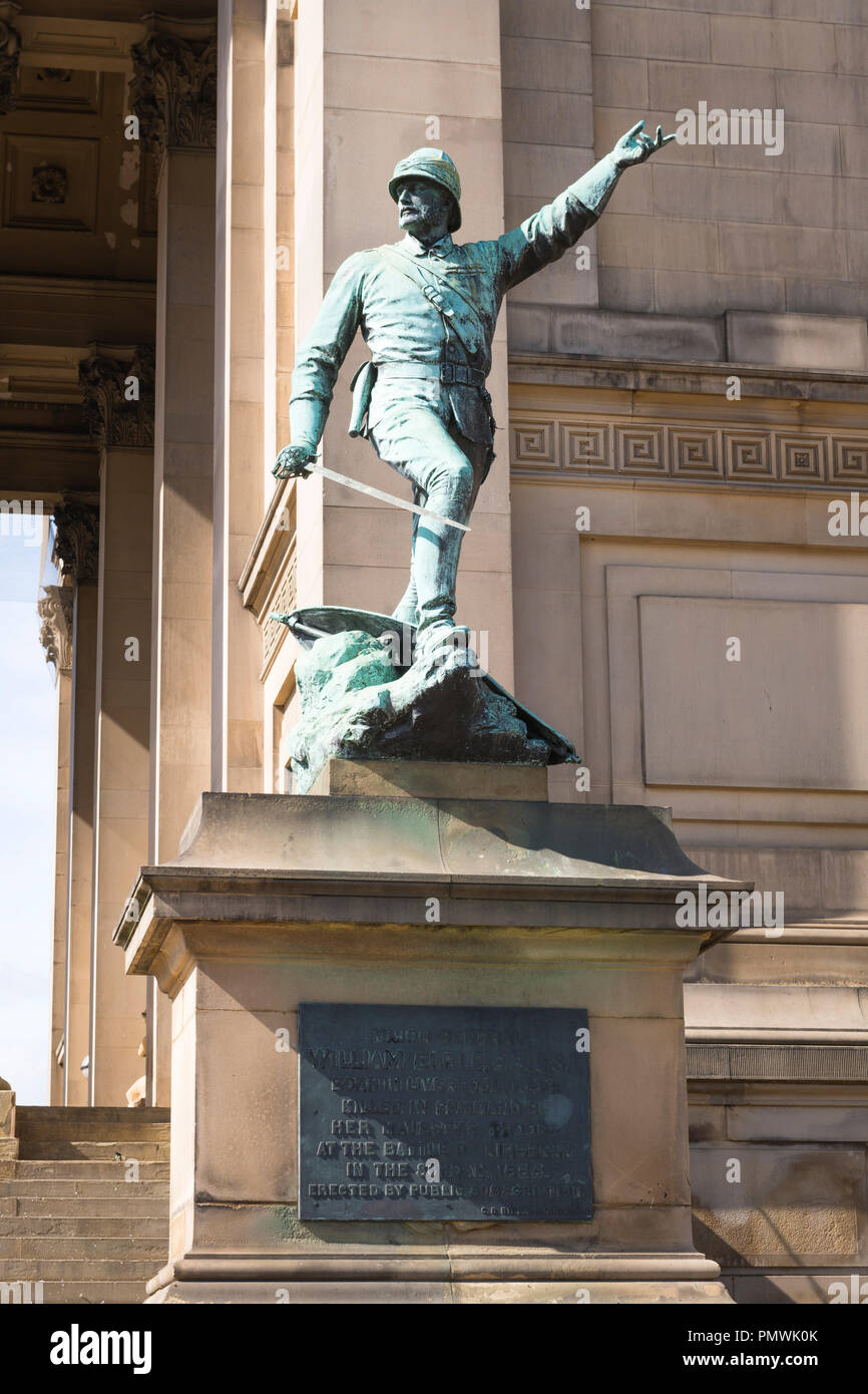 Liverpool Lime Street St Georges Hall Plateau Grade I neoclassical built 1854 bronze statue sculpture plinth Major General William Earle by CB Birch Stock Photo