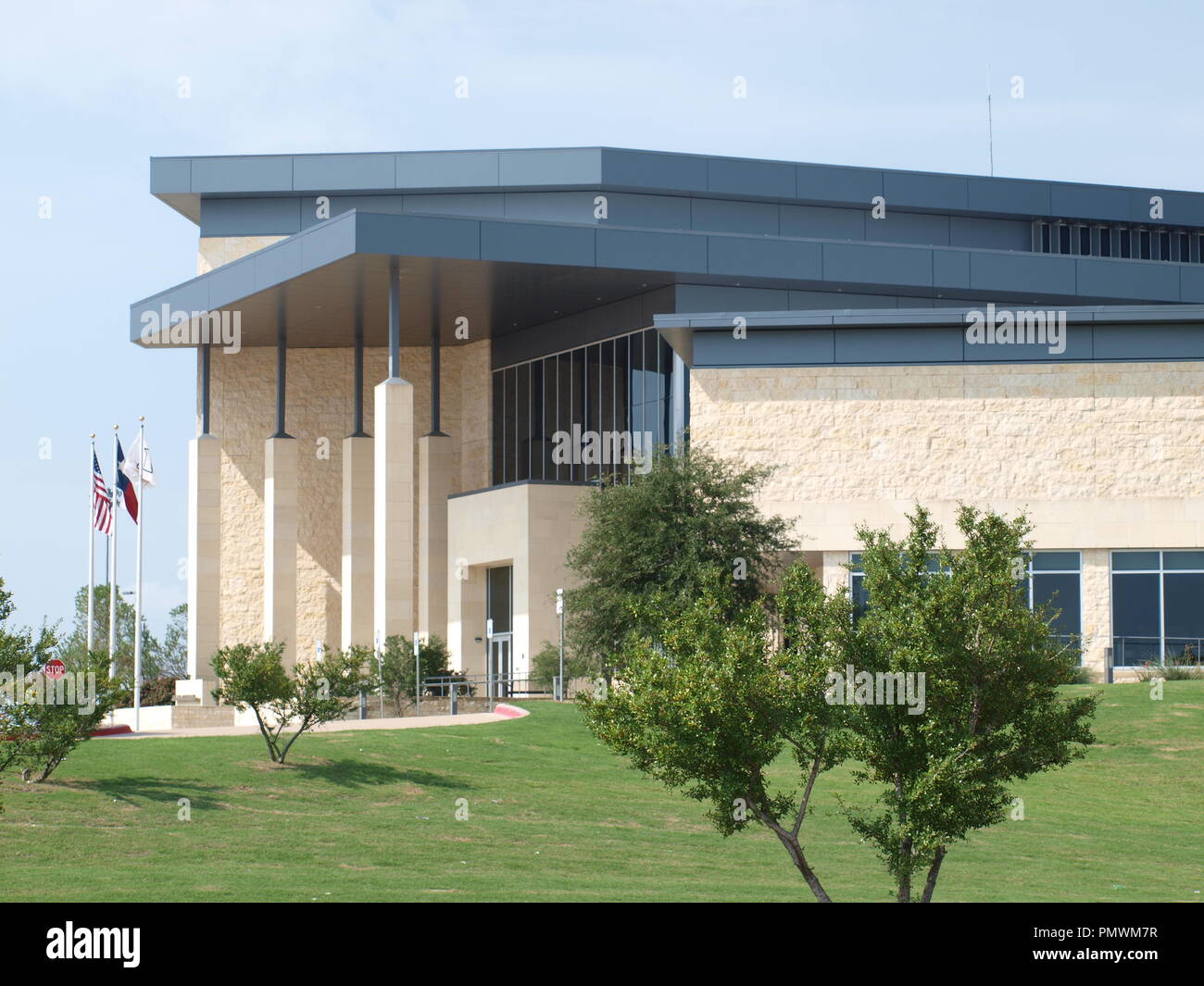 Frisco,Texas: Cowboy World HQ and National Soccer Hall of Fame and  Frisco ISD Admin, Tech and HS That Benefits Stock Photo