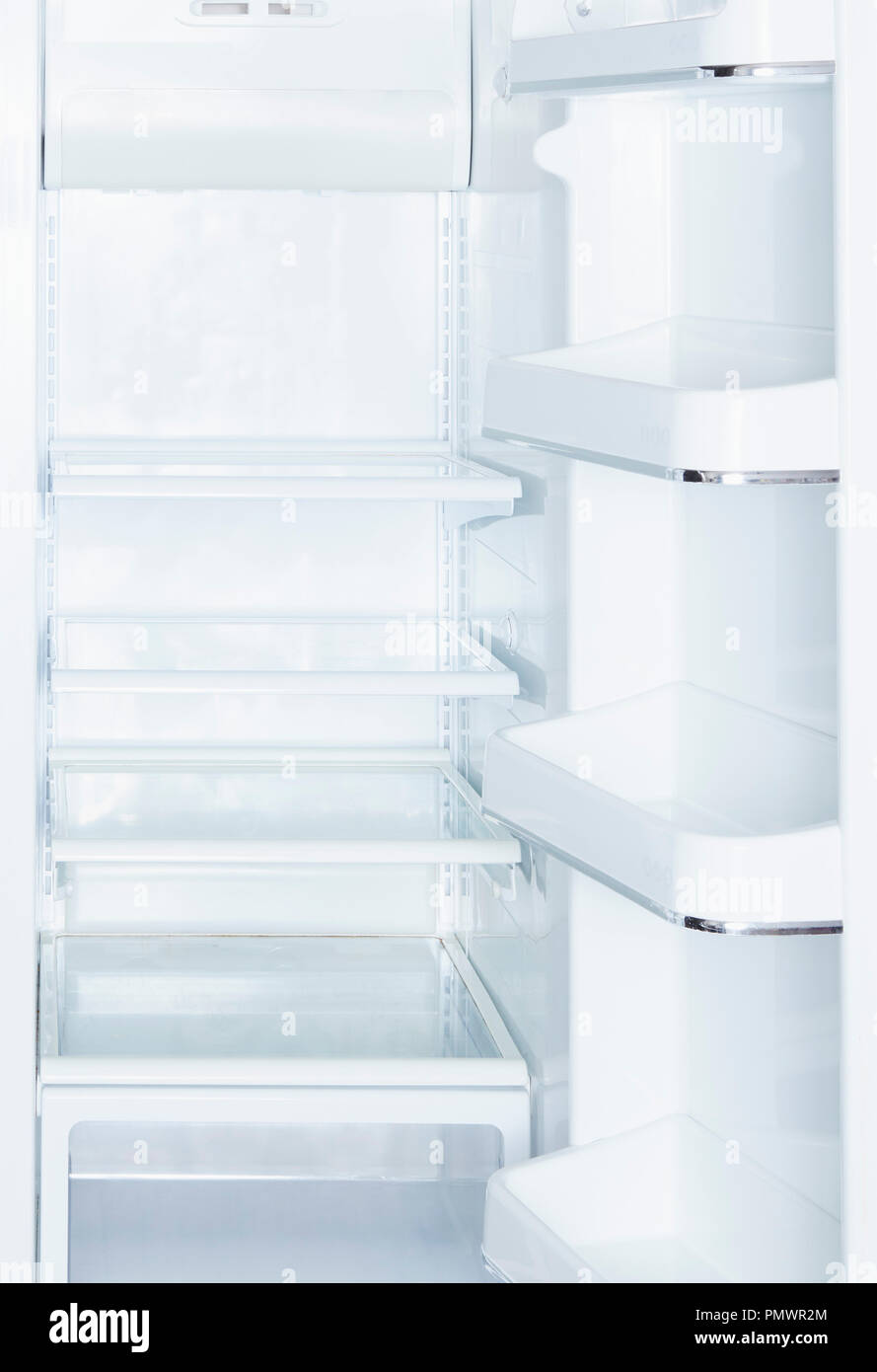 Empty, open white refrigerator Stock Photo Alamy