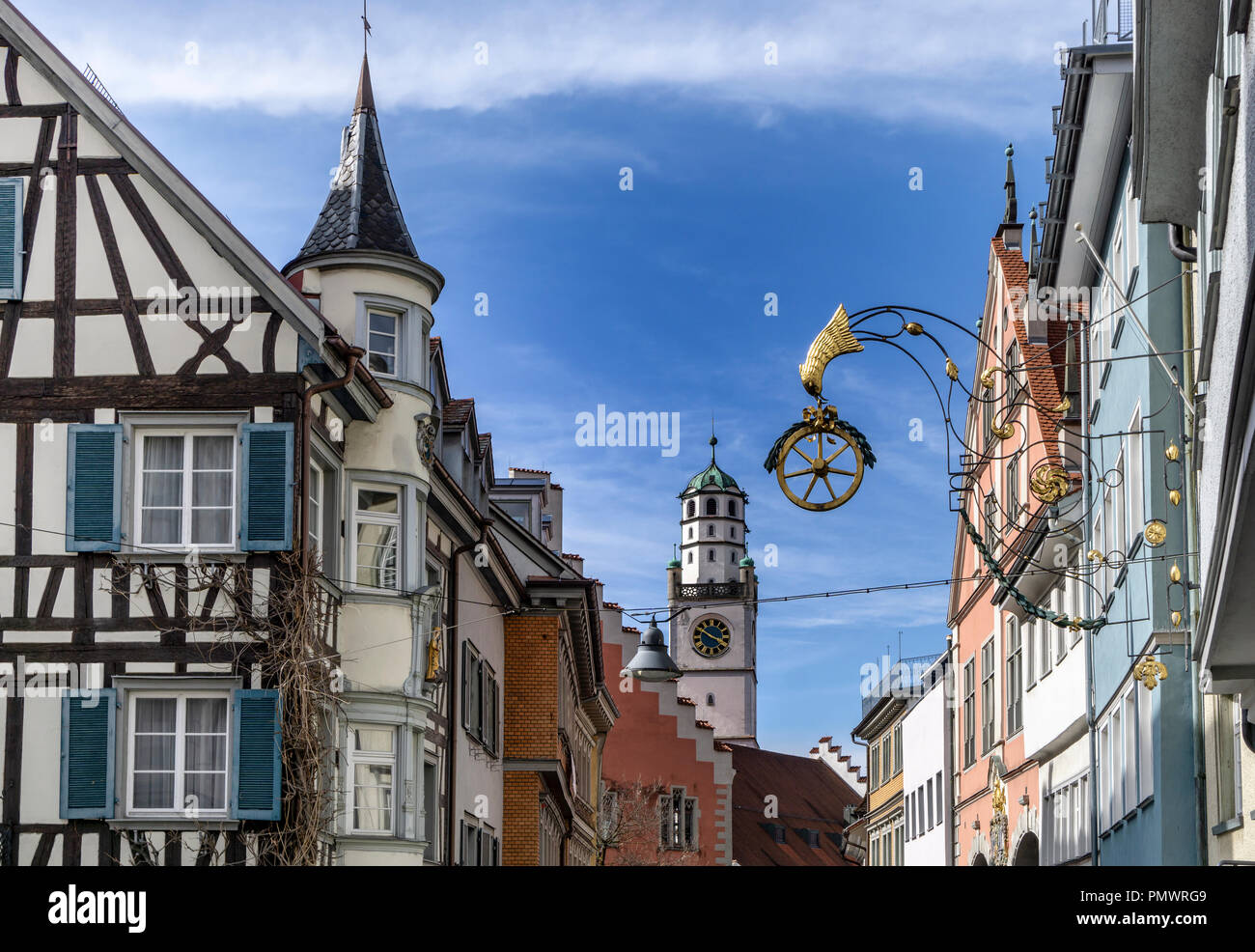 Altstadt von  of Ravensburg, Marktstrasse, historische Gebauede,  Baden-Wuertemberg, Germany Stock Photo