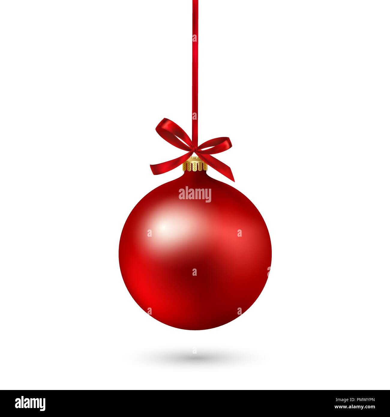 Red Christmas ball with ribbon and bow on white background. Vector ...
