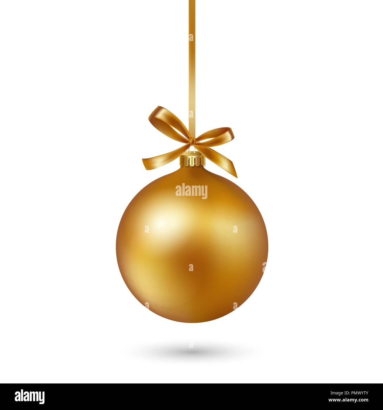 Gold Christmas ball with ribbon and bow on white background. Vector ...
