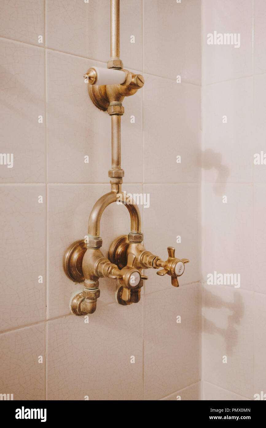 Copper shower handles Stock Photo Alamy