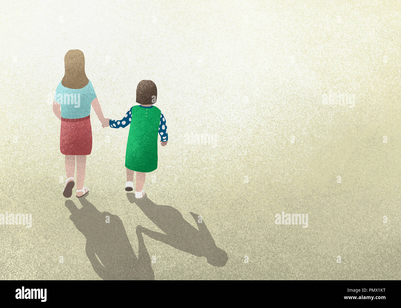 Mother and daughter holding hands on yellow background Stock Photo - Alamy
