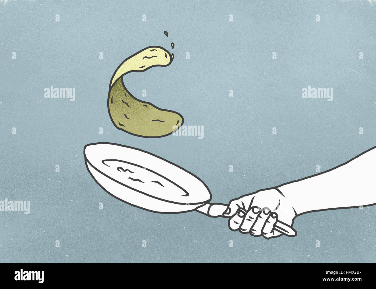 Hand flipping crepe in pan Stock Photo Alamy