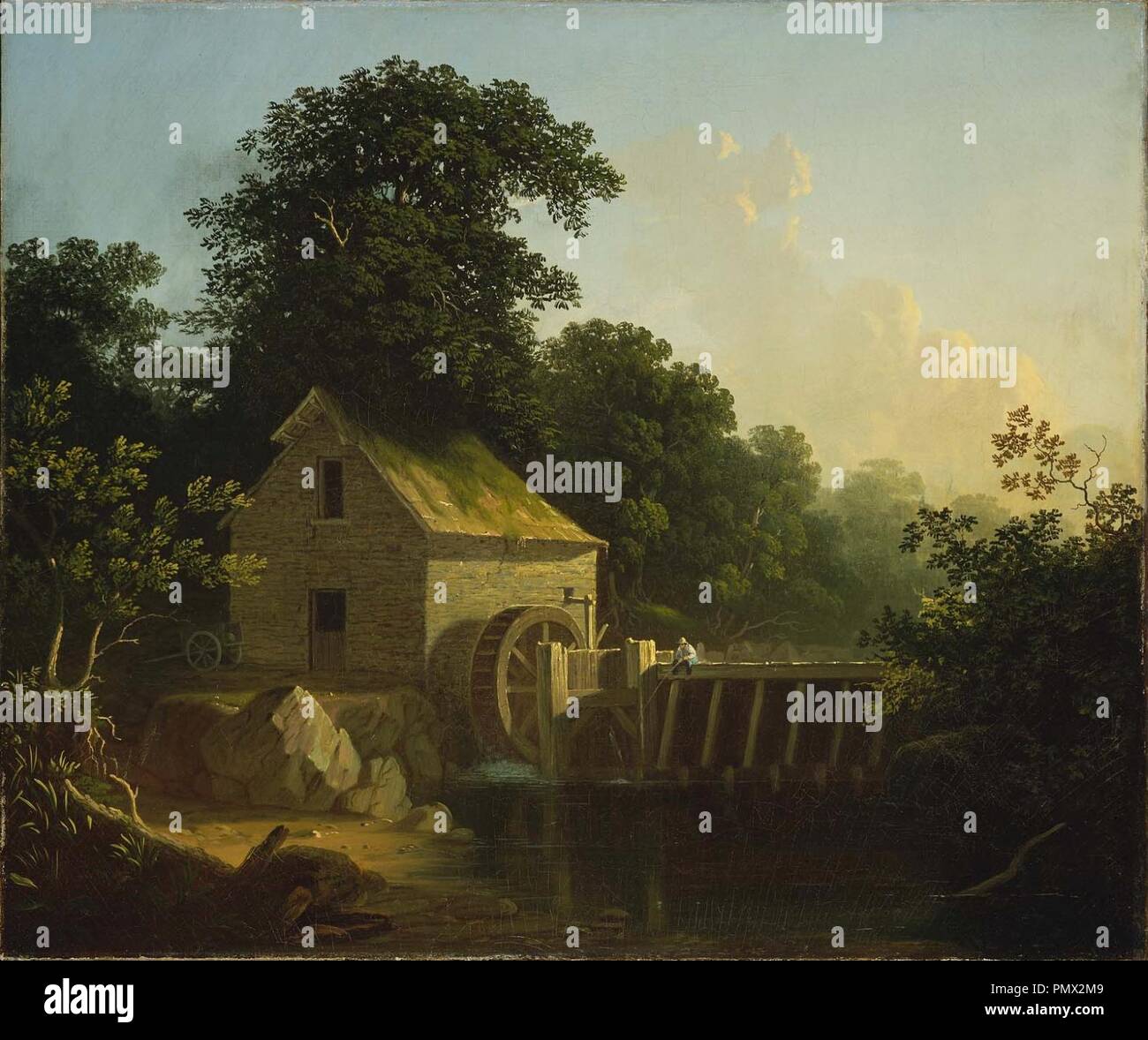 George Caleb Bingham - Landscape with Waterwheel and Boy Fishing Stock ...